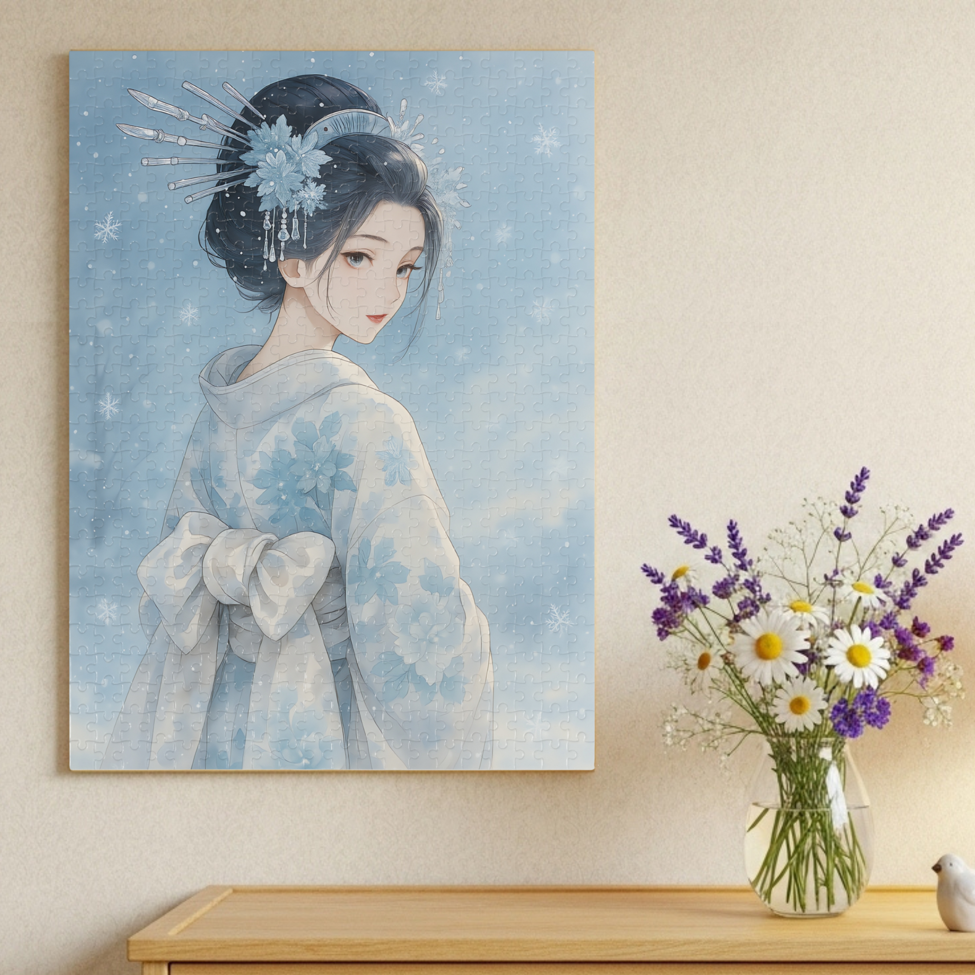 Silent Snow Geisha Puzzle – Japanese Winter Kimono Jigsaw – Watercolor Art Relaxing Gift – 252 / 500 / 1000 Pieces product thumbnail image