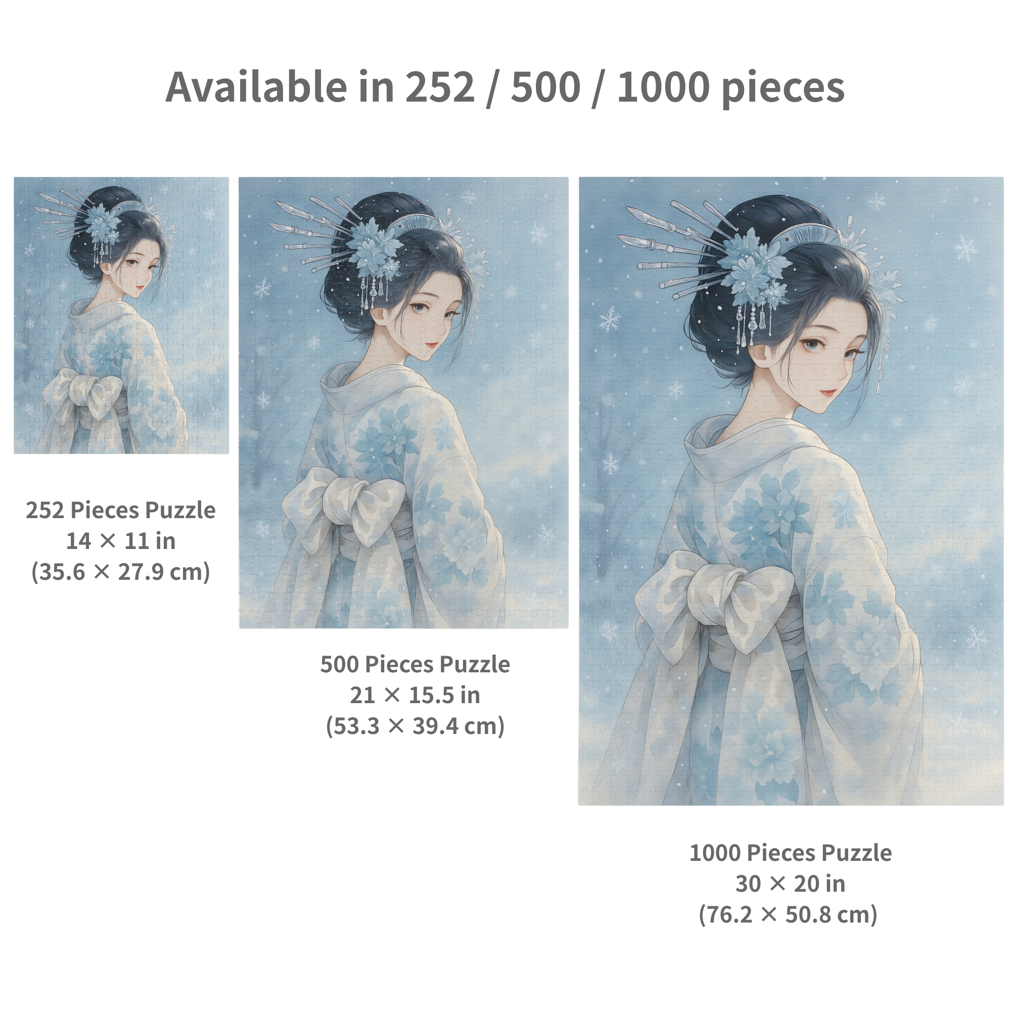 Silent Snow Geisha Puzzle – Japanese Winter Kimono Jigsaw – Watercolor Art Relaxing Gift – 252 / 500 / 1000 Pieces product thumbnail image