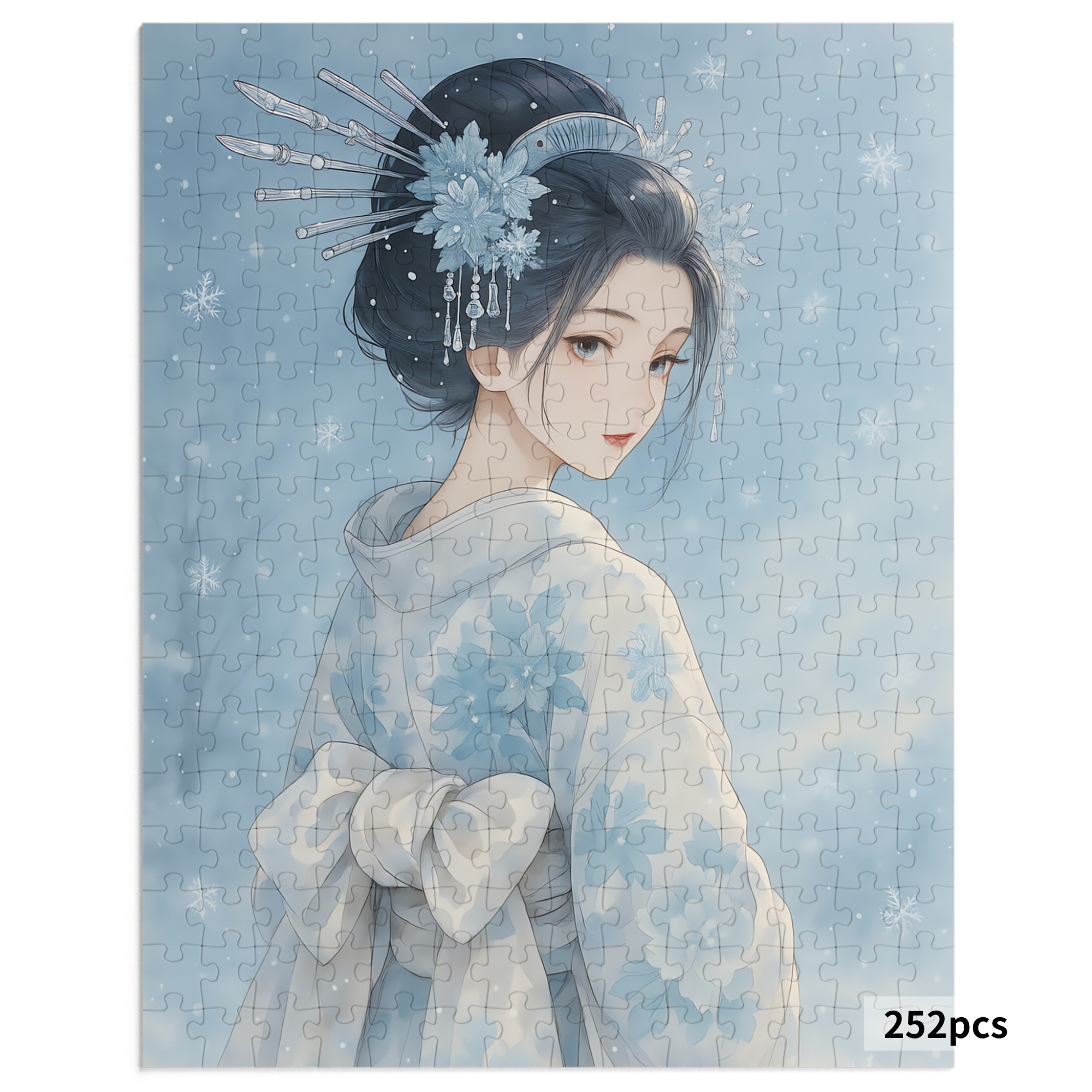 Silent Snow Geisha Puzzle – Japanese Winter Kimono Jigsaw – Watercolor Art Relaxing Gift – 252 / 500 / 1000 Pieces product thumbnail image