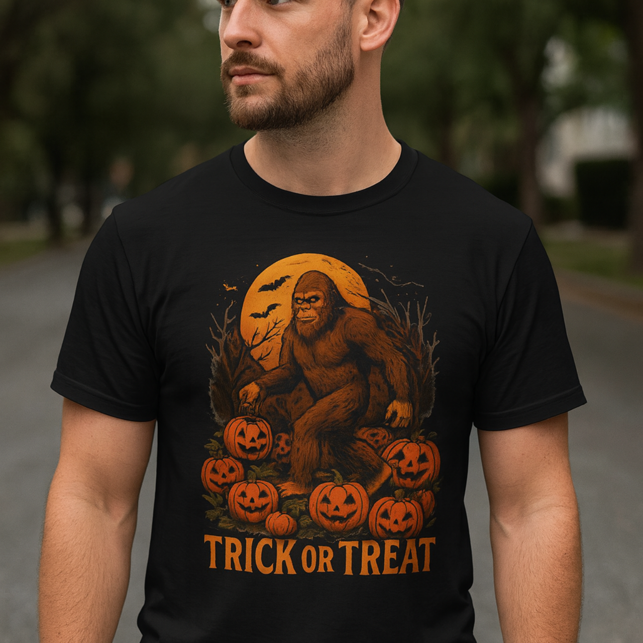 Sasquatch Halloween T-Shirt, Unisex Tee, Trick or Treat Shirt, Spooky Season Apparel, Fun Halloween Gift