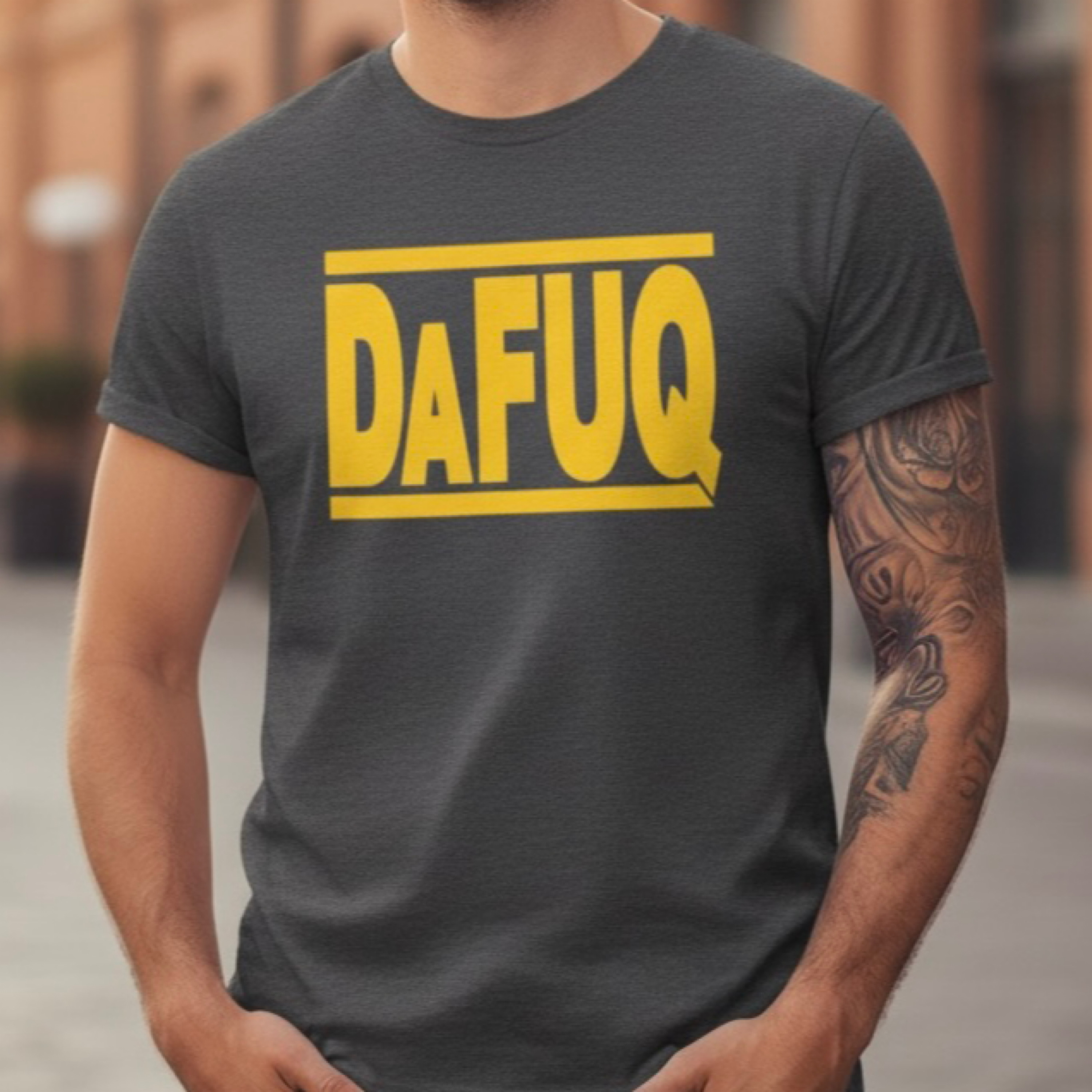 Funny DaFUQ Parody T-Shirt | Bold Yellow Tee | DeWalt Tool Inspired Meme Shirt