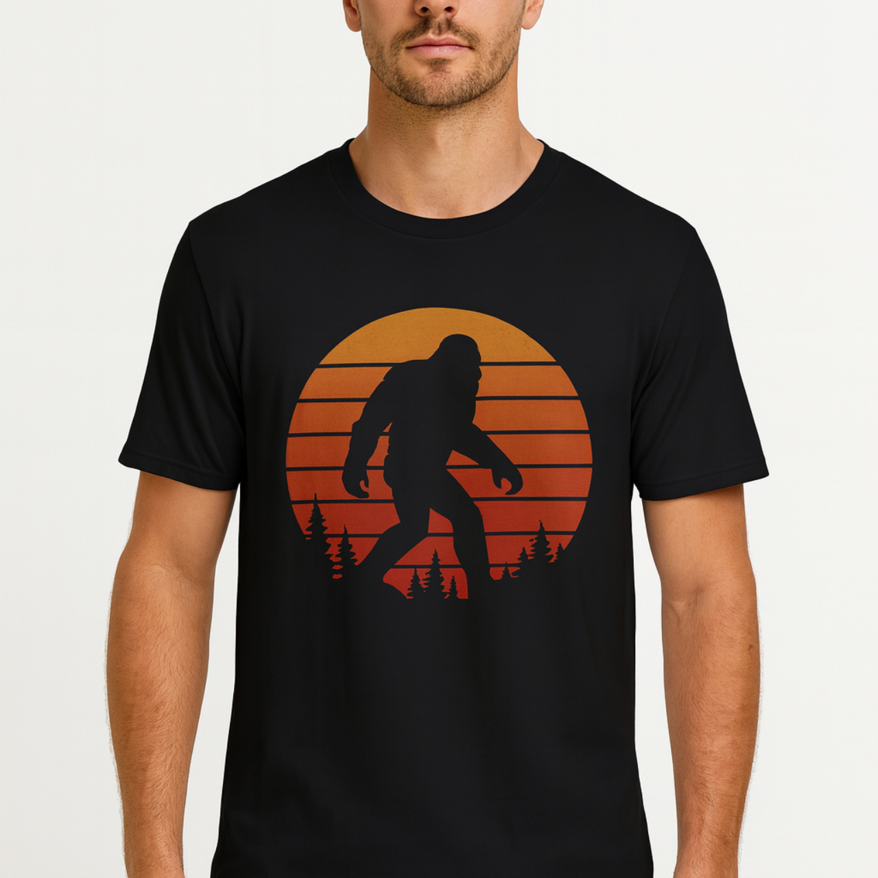 Bigfoot Sunset Unisex T-Shirt, Retro Graphic Tee, Nature Lover Gift, Hiking Apparel, Outdoor Adventure Shirt