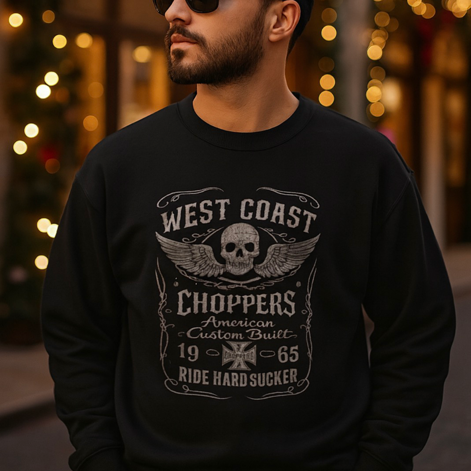 West Coast Choppers Heavyweight Sweatshirt – Ride Hard Sucker Skull Wings Biker 