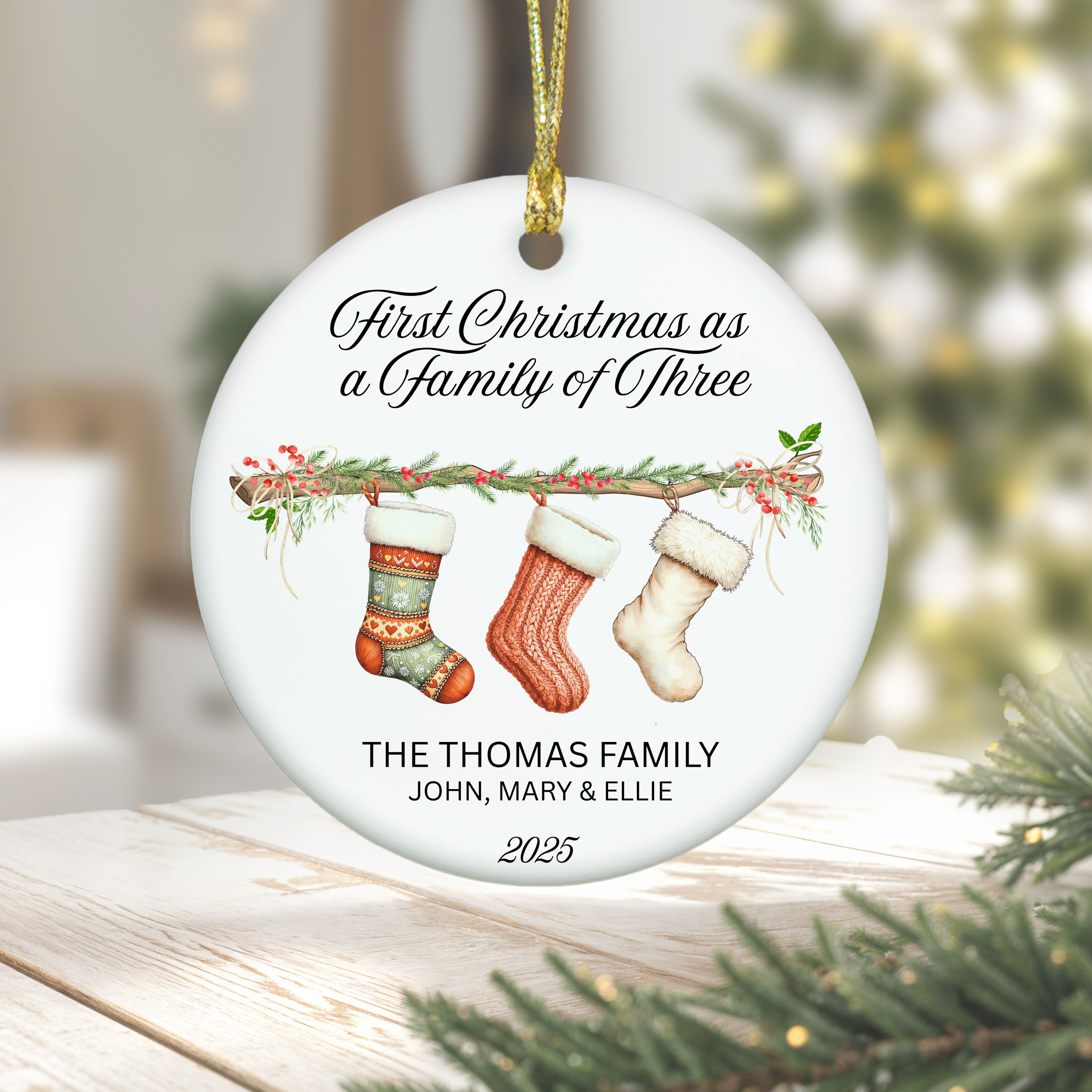 1st Christmas as a Family of Three Ornament, Family Heirloom Ornament, First Christmas Keepsake, Gift for New Parents, Holiday Memories product thumbnail image 1st Christmas as a Family of Three Ornament, Family Heirloom Ornament, First Christmas Keepsake, Gift for New Parents, Holiday Memories product thumbnail image