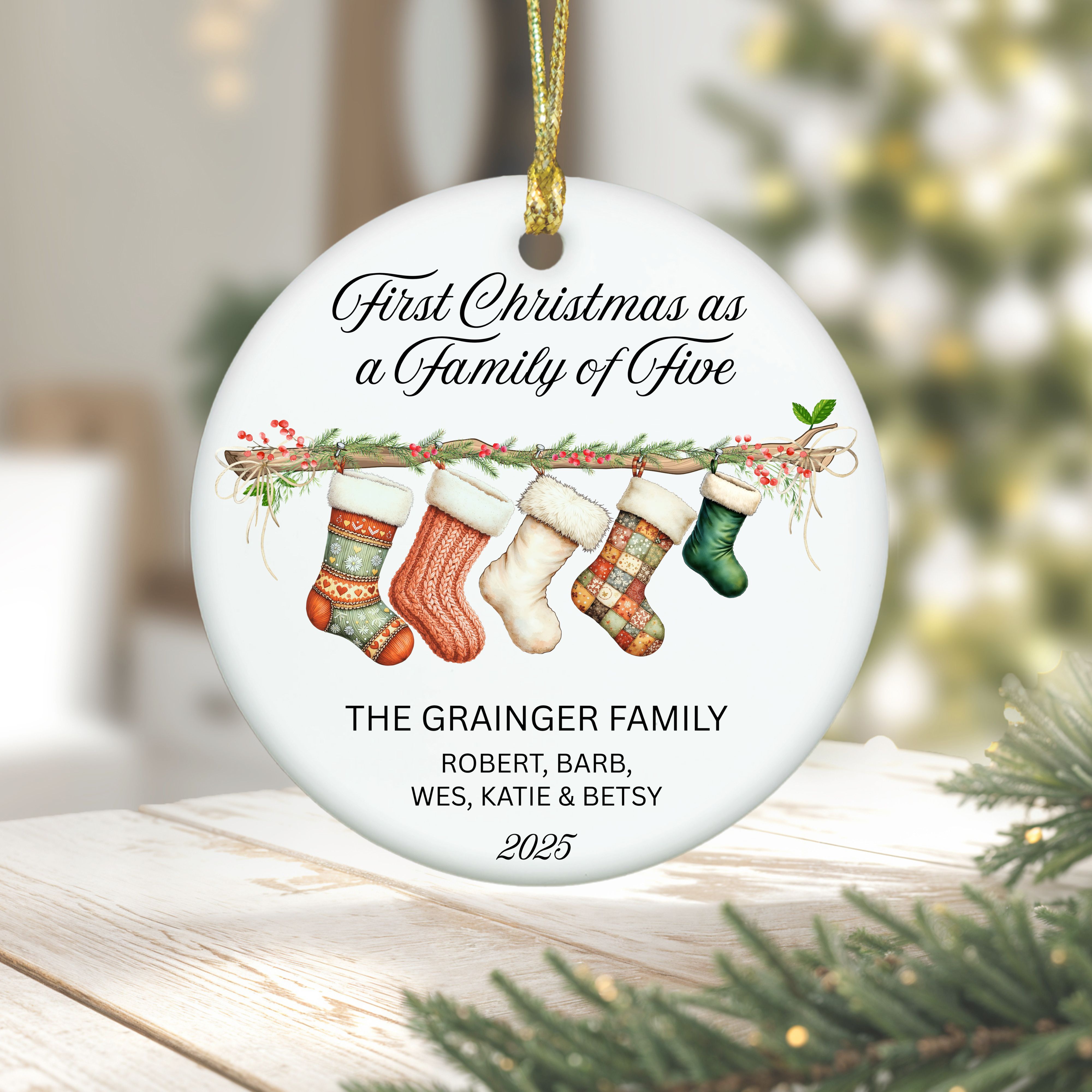 1st Christmas as a Family of Five Ornament, Family Heirloom Ornament, First Christmas Keepsake, Gift for New Parents, Holiday Memories