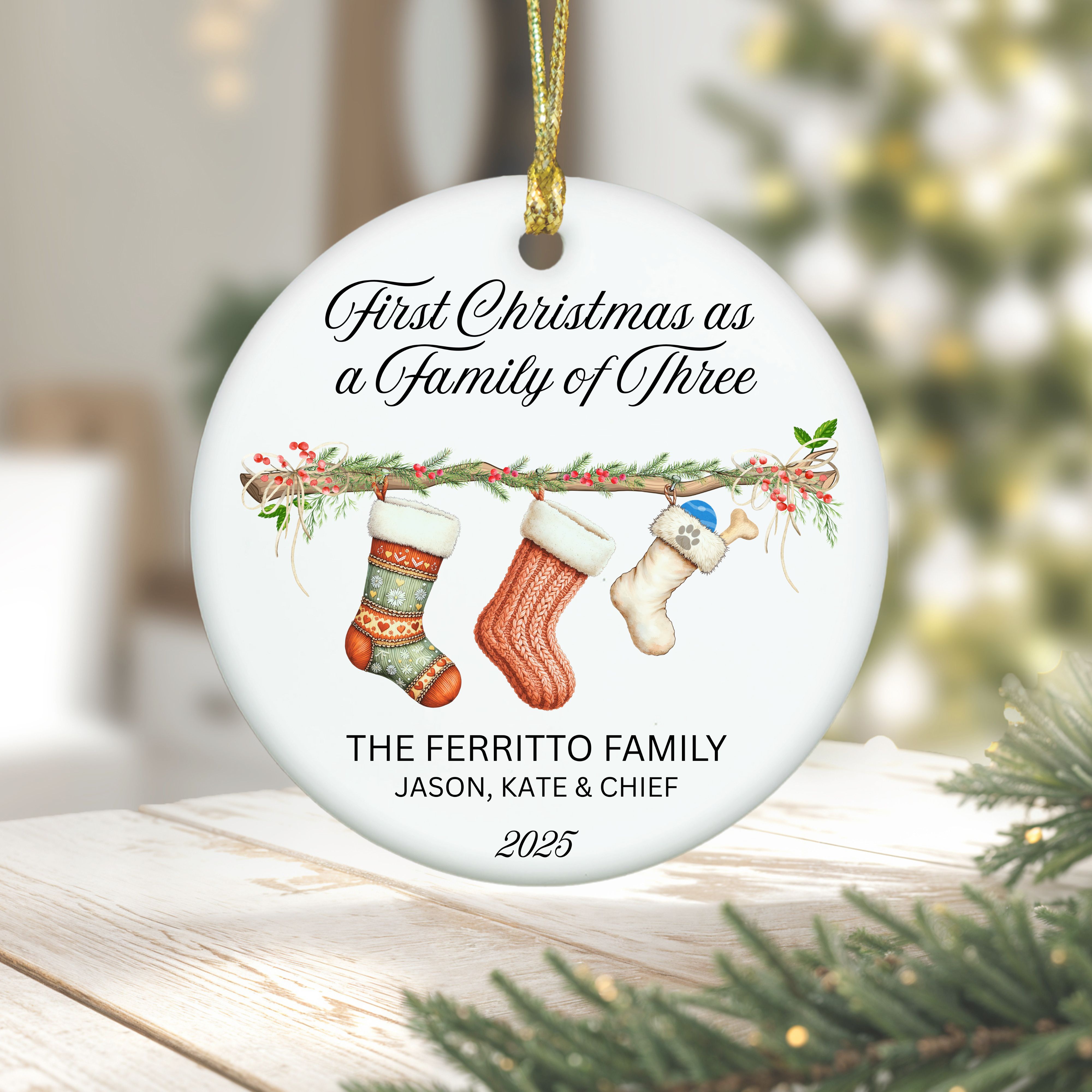 Dog Parent 1st Christmas as a Family of Three Ornament, Family Heirloom Ornament, First Christmas Keepsake, Gift for New Pet Parents product thumbnail image Dog Parent 1st Christmas as a Family of Three Ornament, Family Heirloom Ornament, First Christmas Keepsake, Gift for New Pet Parents product thumbnail image