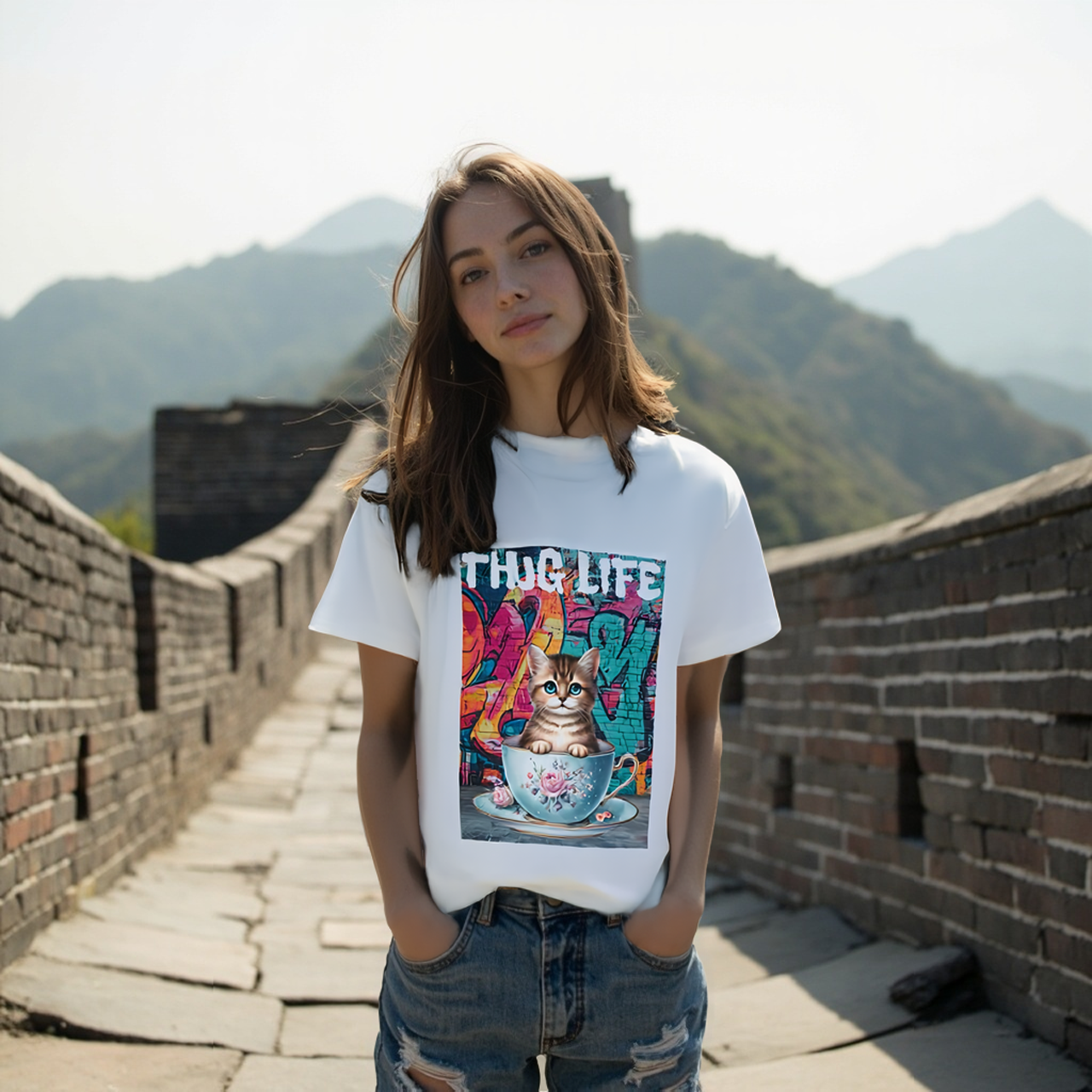 Kitten in a Teacup Thug Life T-Shirt product thumbnail image