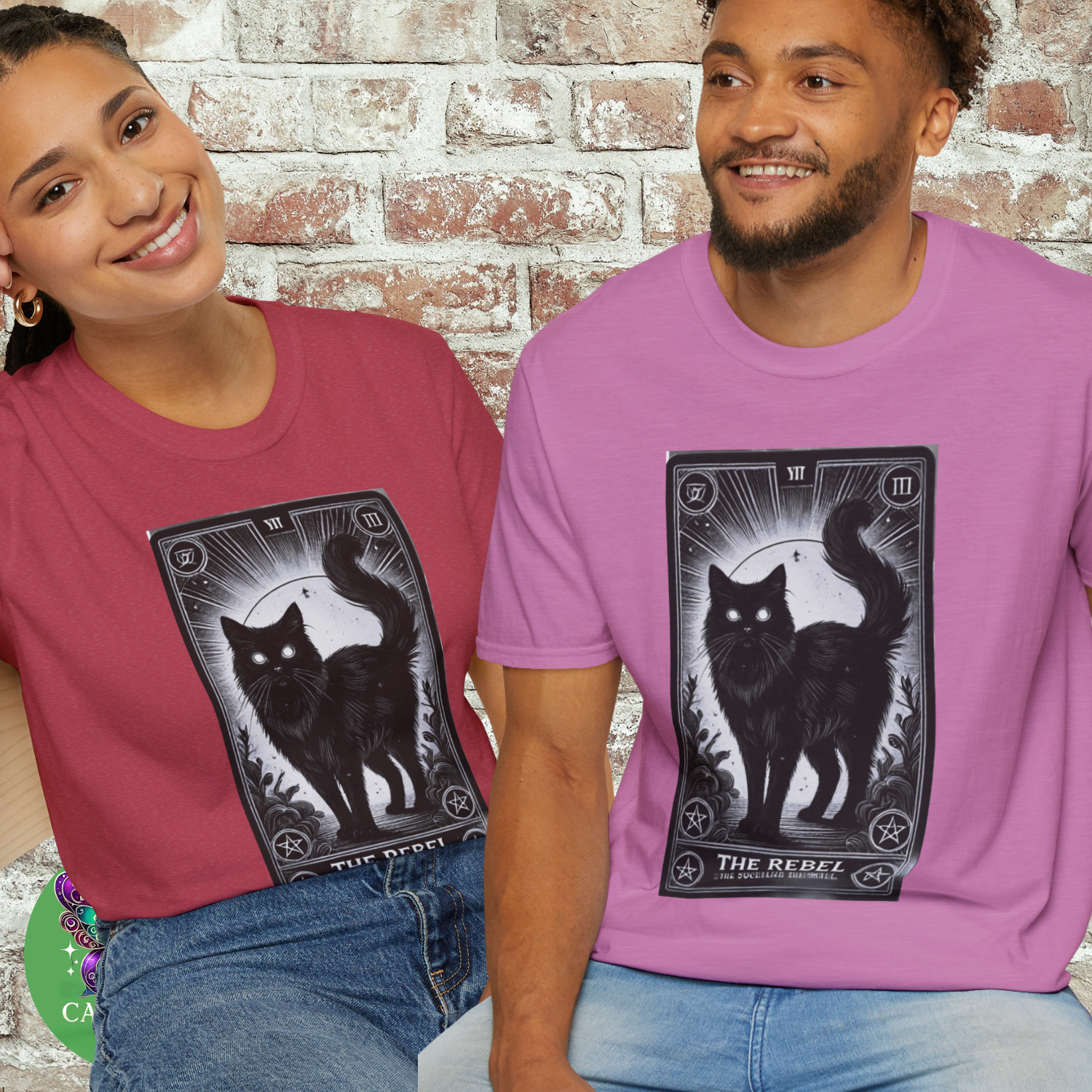 Mystical Rebel Cat Tarot Unisex Tee – Enchanted Black Cat Shirt, Witchy Graphic Tee, Halloween, Occult Fashion, Gift for Cat Lovers &amp; Witches