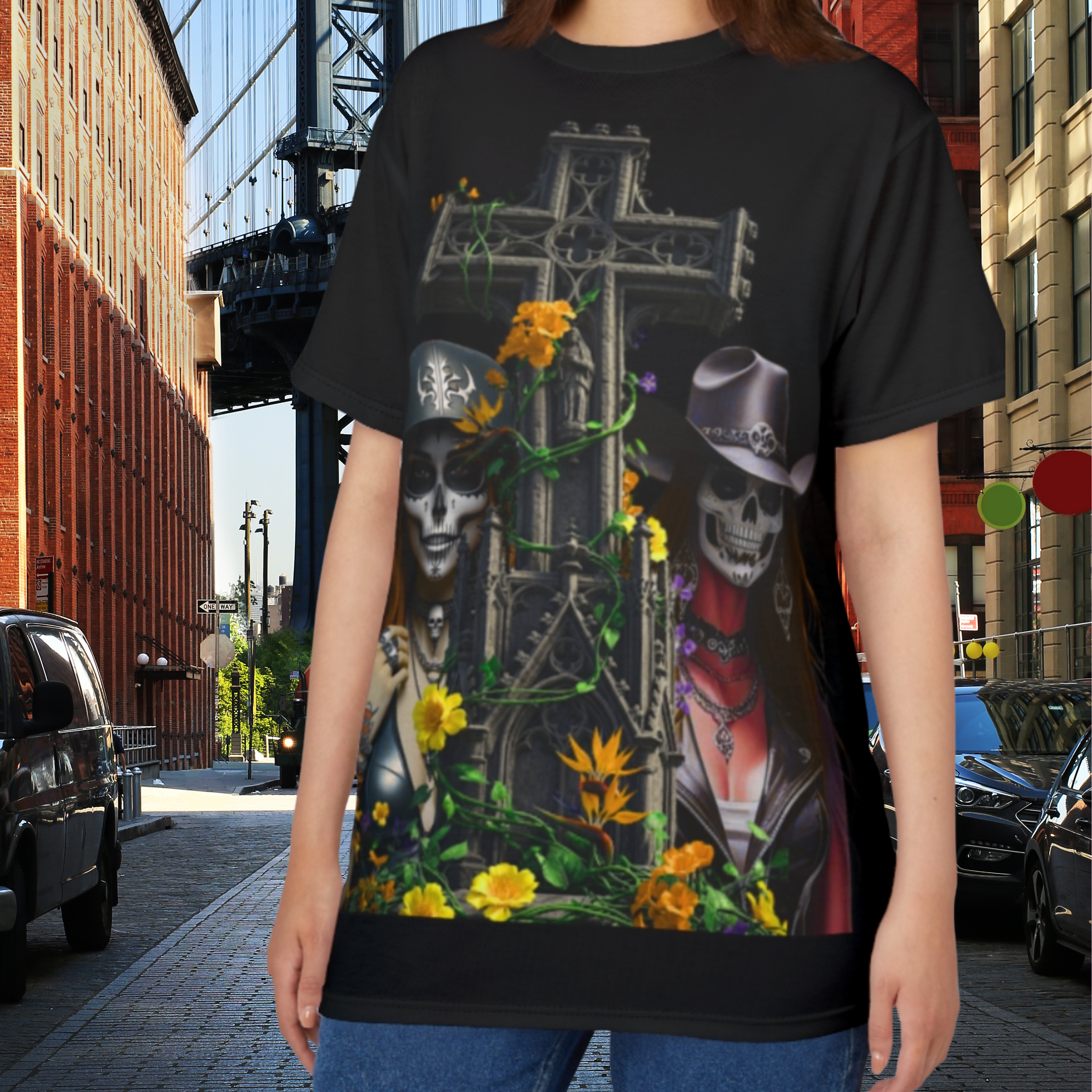 Gothic Floral Skull Tee, Unisex Graphic T-Shirt, Halloween Fashion, Punk Style, Day of the Dead Tee, Edgy Streetwear product thumbnail image Gothic Floral Skull Tee, Unisex Graphic T-Shirt, Halloween Fashion, Punk Style, Day of the Dead Tee, Edgy Streetwear product thumbnail image