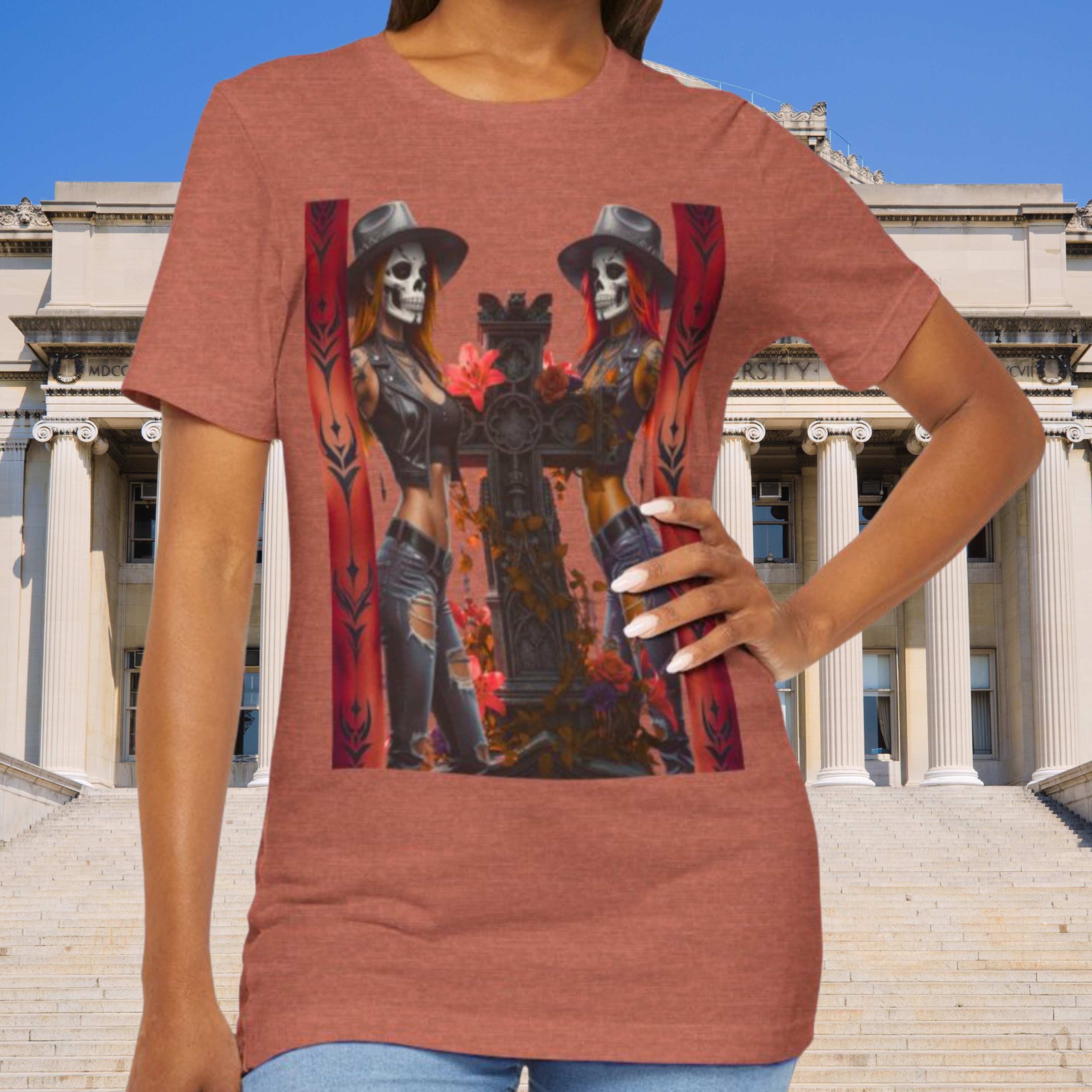 Day of the Dead Skull Tee, Festival Shirt, Halloween T-Shirt, Gothic Fashion, Casual Wear, Unisex Graphic Tee product thumbnail image