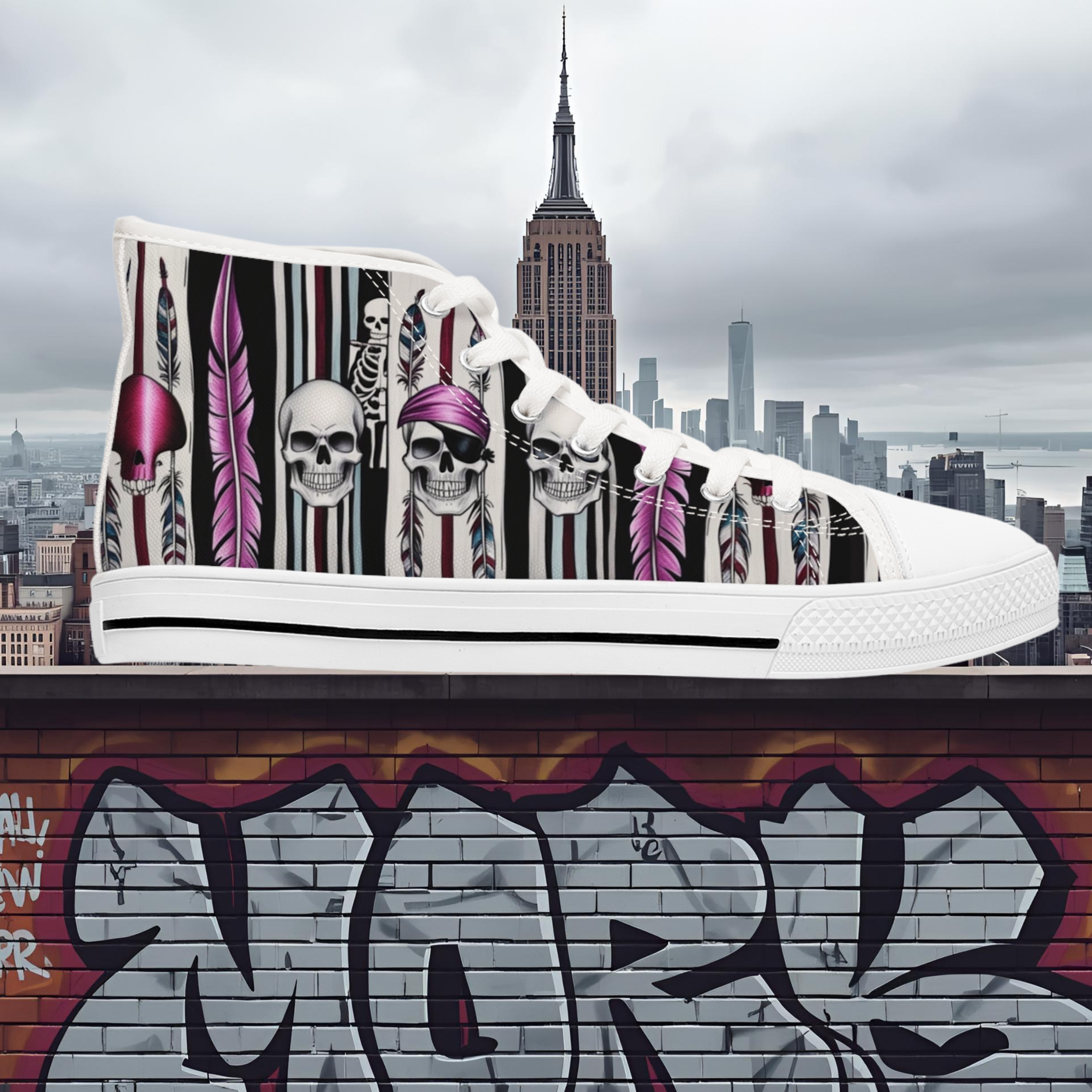 Edgy Skull Print High Top Sneakers for Women, Stylish Footwear, Casual Streetwear, Grunge Style, Unique Gift for Her