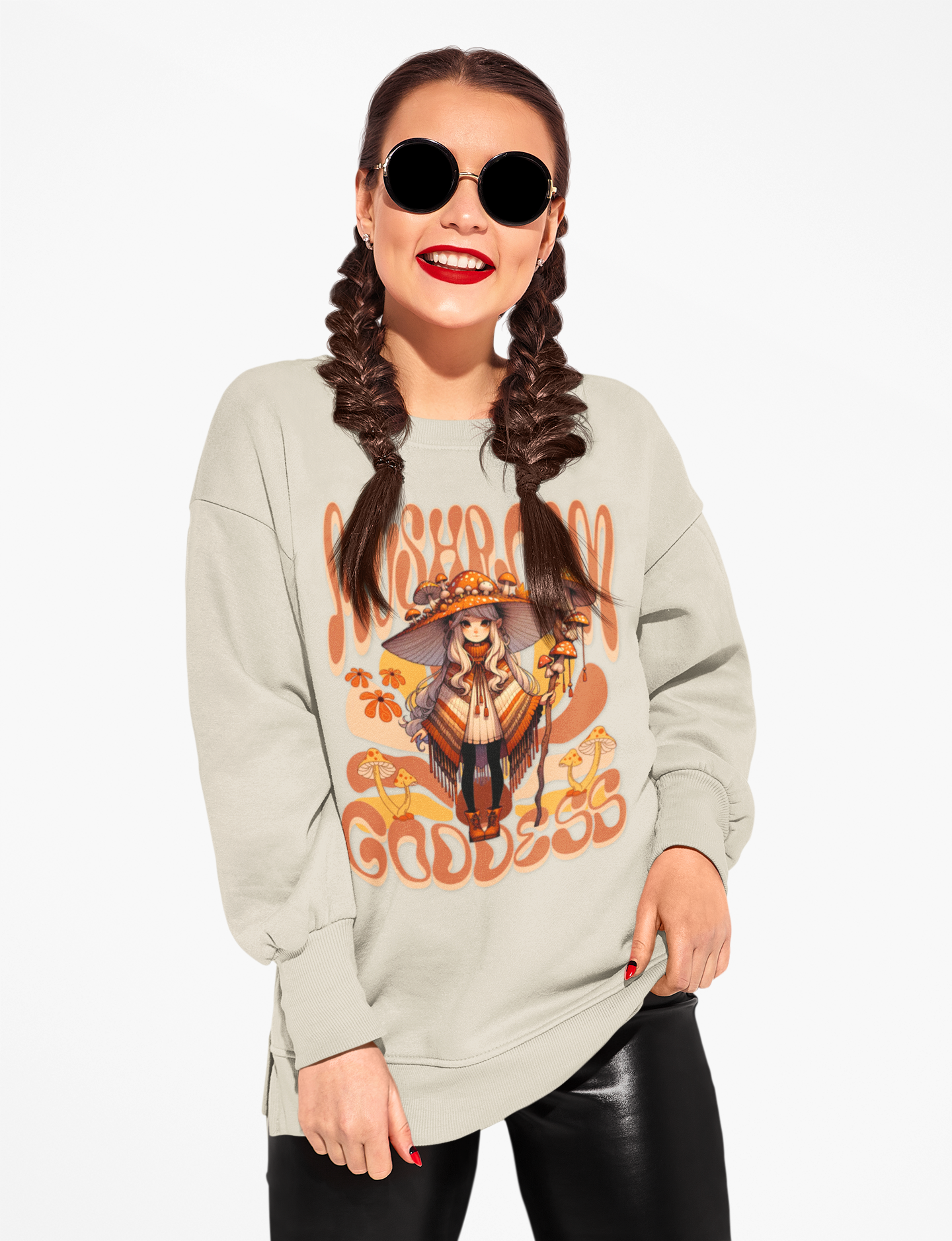 Mushroom Goddess Crewneck Sweatshirt - Cozy Unisex Pullover, Perfect for Fall, Boho Aesthetic, Festival Wear, Nature Lover Gift  product thumbnail image