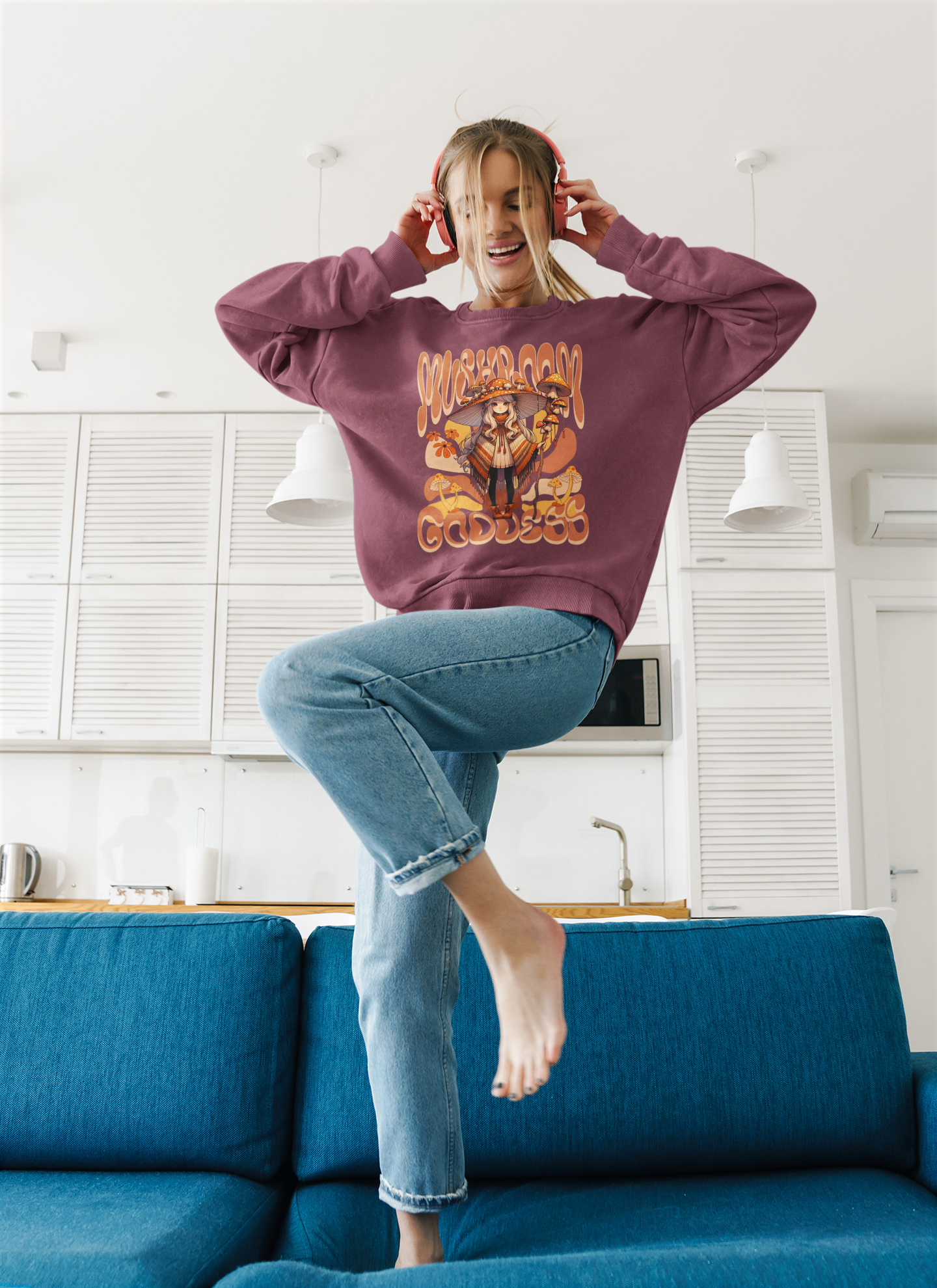 Mushroom Goddess Crewneck Sweatshirt - Cozy Unisex Pullover, Perfect for Fall, Boho Aesthetic, Festival Wear, Nature Lover Gift  product thumbnail image