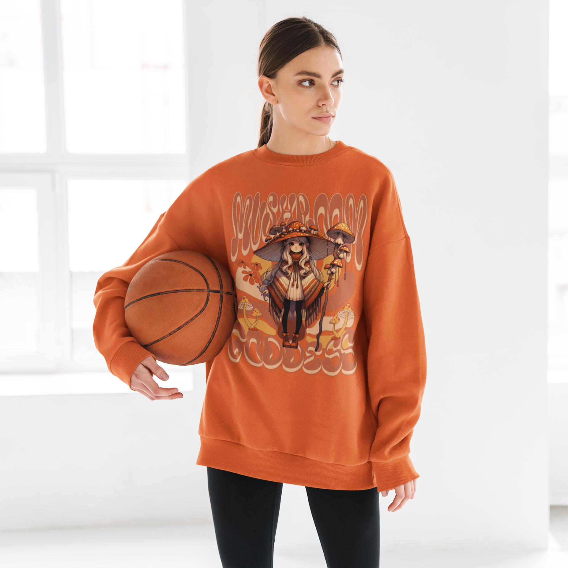 Mushroom Goddess Crewneck Sweatshirt - Cozy Unisex Pullover, Perfect for Fall, Boho Aesthetic, Festival Wear, Nature Lover Gift  product thumbnail image