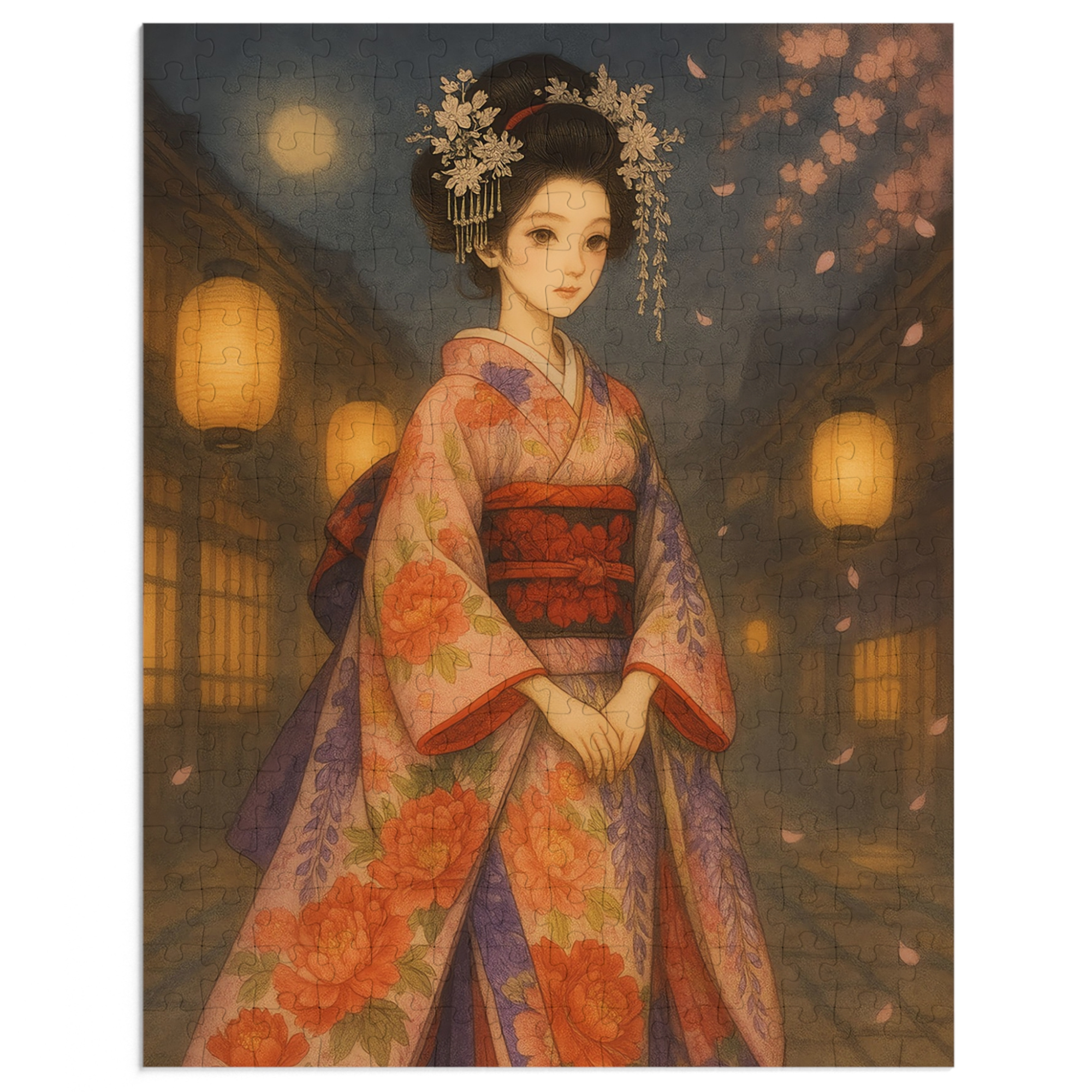 Kimono Beauty Puzzle – Moonlight and Cherry Blossoms (252 / 500 / 1000 Pieces) product thumbnail image