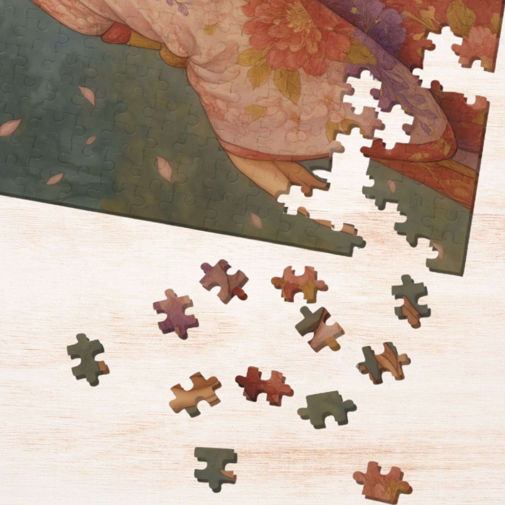 Twilight Blossom｜Japanese Kimono Woman Under Sakura Petals : A Japanese Art Puzzle by SakuraWaStyle product thumbnail image