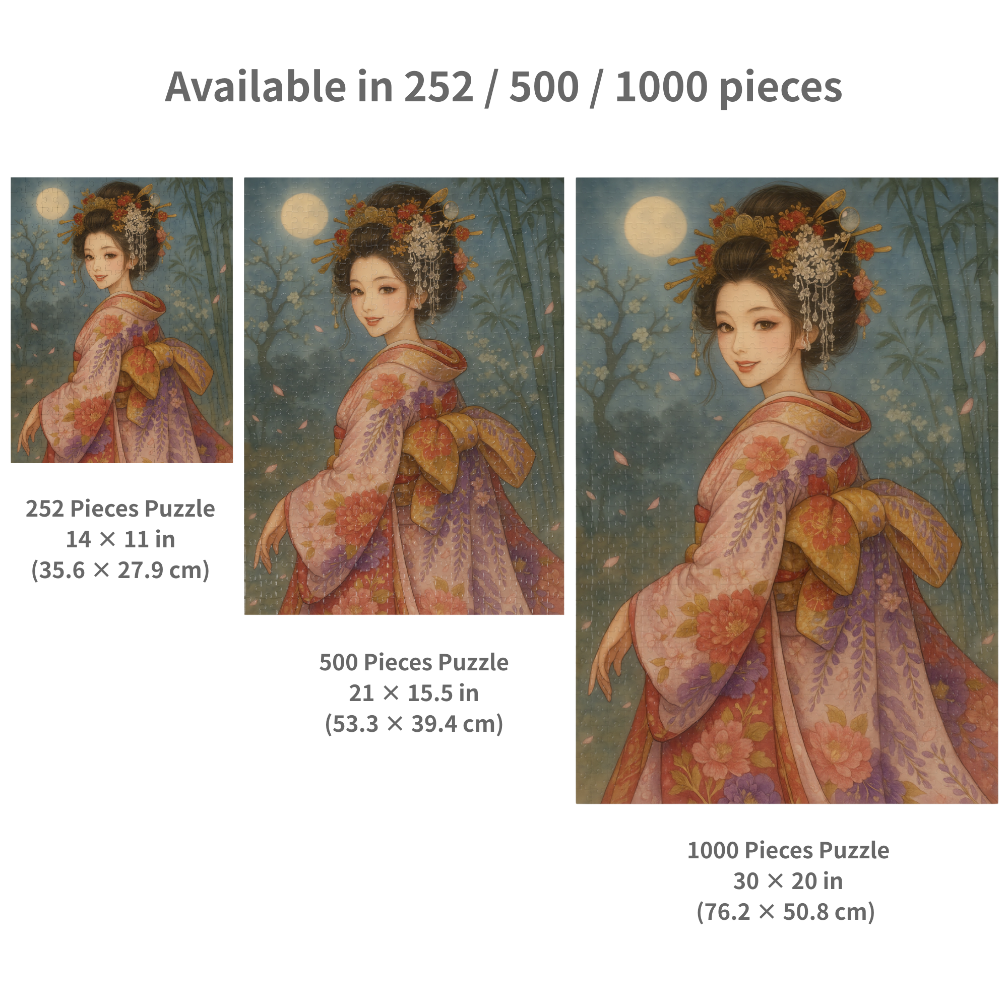 Twilight Blossom｜Japanese Kimono Woman Under Sakura Petals : A Japanese Art Puzzle by SakuraWaStyle product thumbnail image
