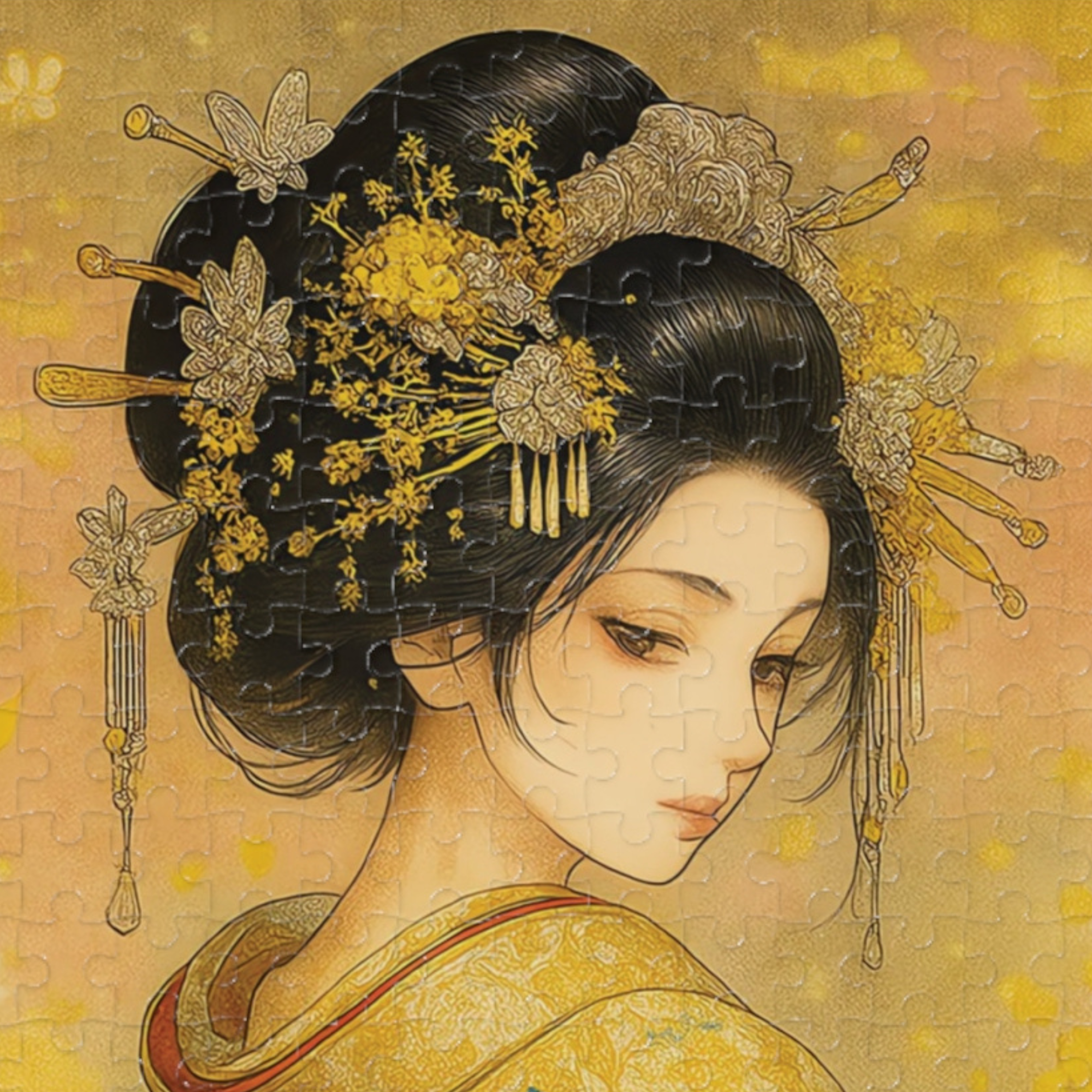 Golden Stillness｜Japanese Kimono Woman in Quiet Grace : A Japanese Art Puzzle by SakuraWaStyle product thumbnail image
