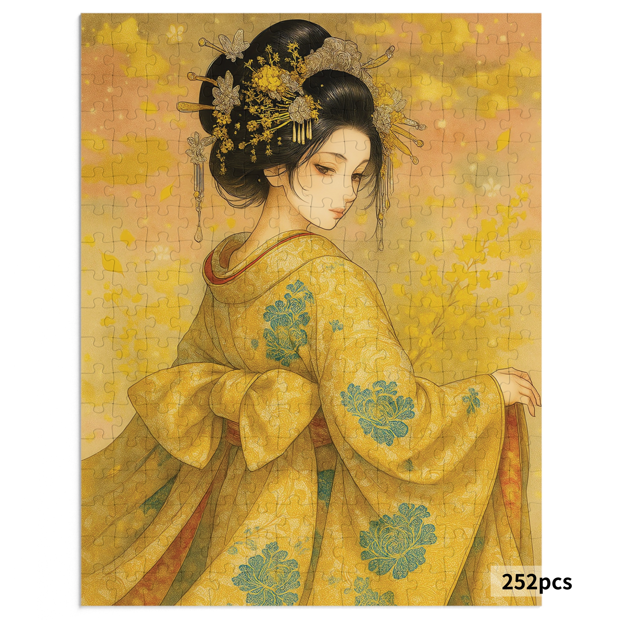 Golden Stillness｜Japanese Kimono Woman in Quiet Grace : A Japanese Art Puzzle by SakuraWaStyle product thumbnail image