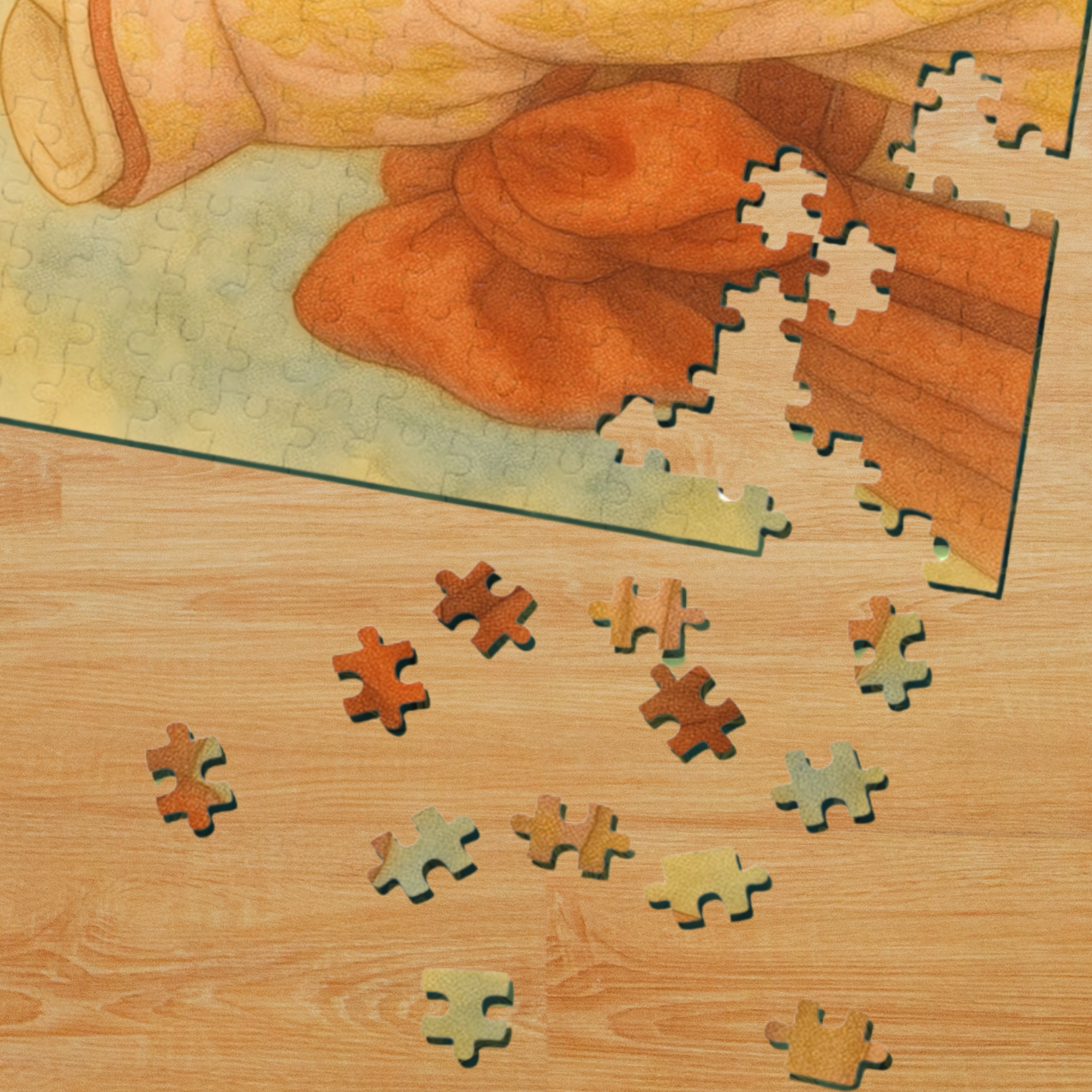 Kimono Beauty Puzzle – A girl in an orange kimono holding a white kitten (252 / 500 / 1000 Pieces) product thumbnail image