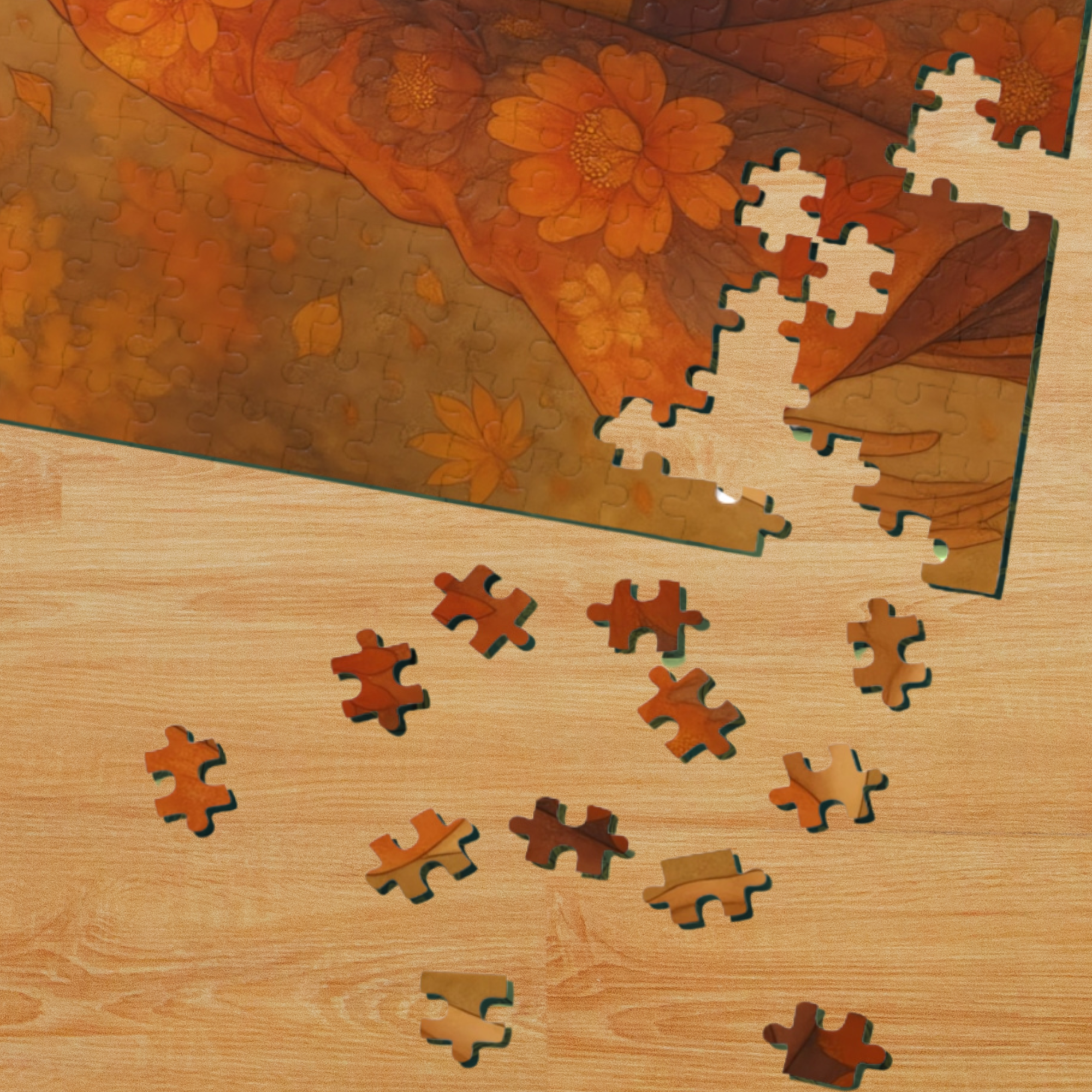 Kimono Beauty Puzzle – Red Kimono and Falling Autumn Leaves on a Moonlit Night (252 / 500 / 1000 Pieces) product thumbnail image