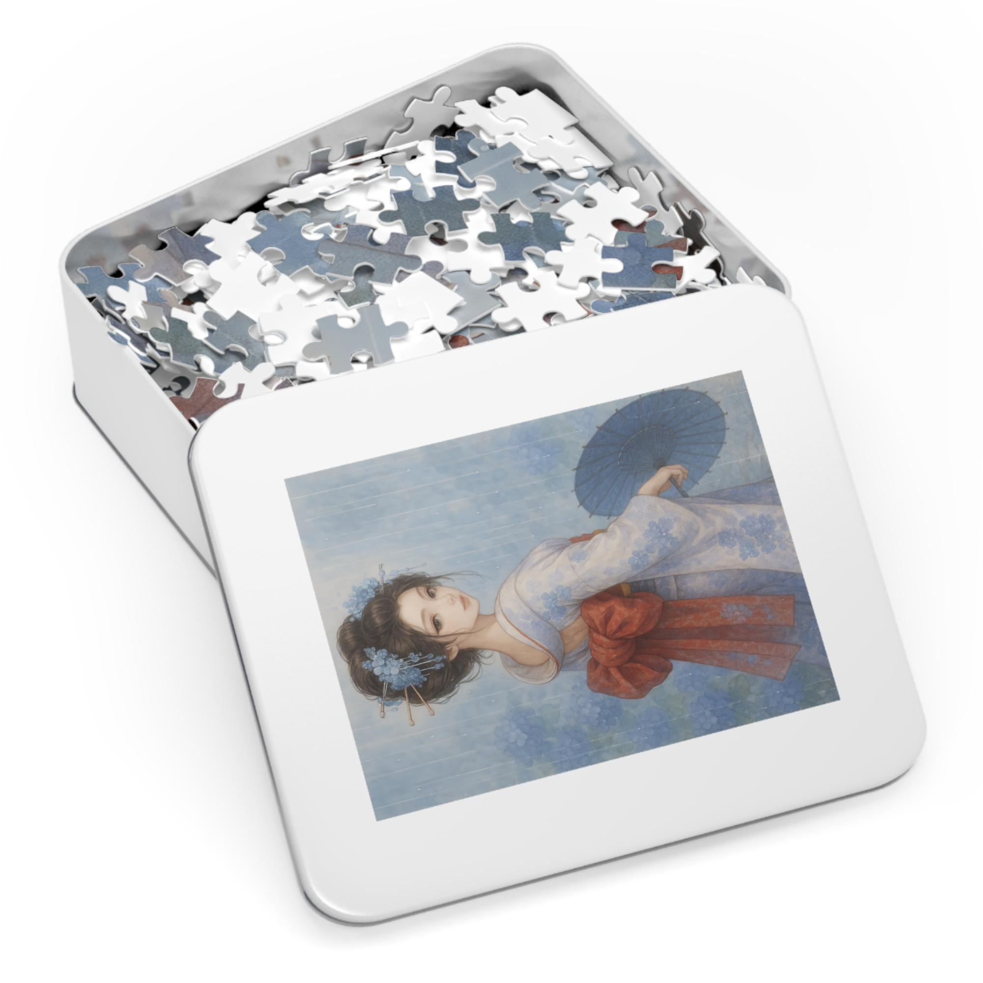 Kimono Beauty Puzzle – Blue Serenity with a Japanese Paper Umbrella (252 / 500 / 1000 Pieces) product thumbnail image