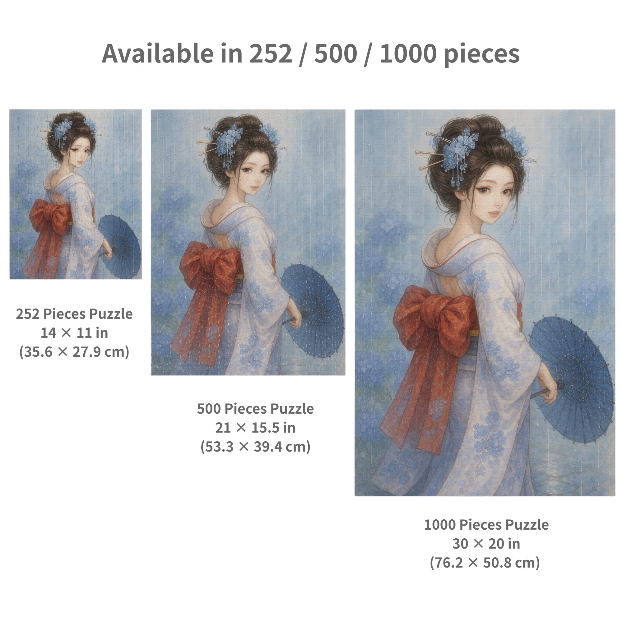 Kimono Beauty Puzzle – Blue Serenity with a Japanese Paper Umbrella (252 / 500 / 1000 Pieces) product thumbnail image