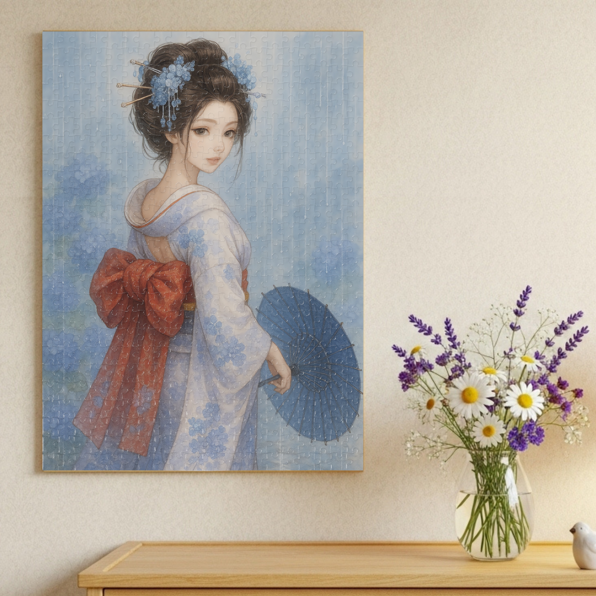 Kimono Beauty Puzzle – Blue Serenity with a Japanese Paper Umbrella (252 / 500 / 1000 Pieces) product thumbnail image