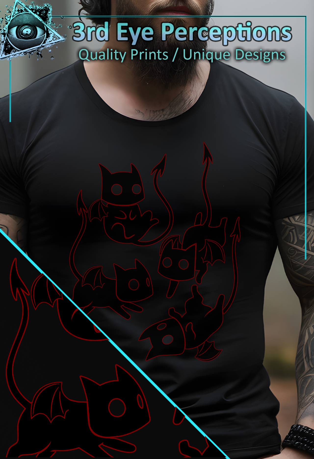 Funny Adorable Voidling Demon Cat Graphic Gothic Obscure Cartoon Red