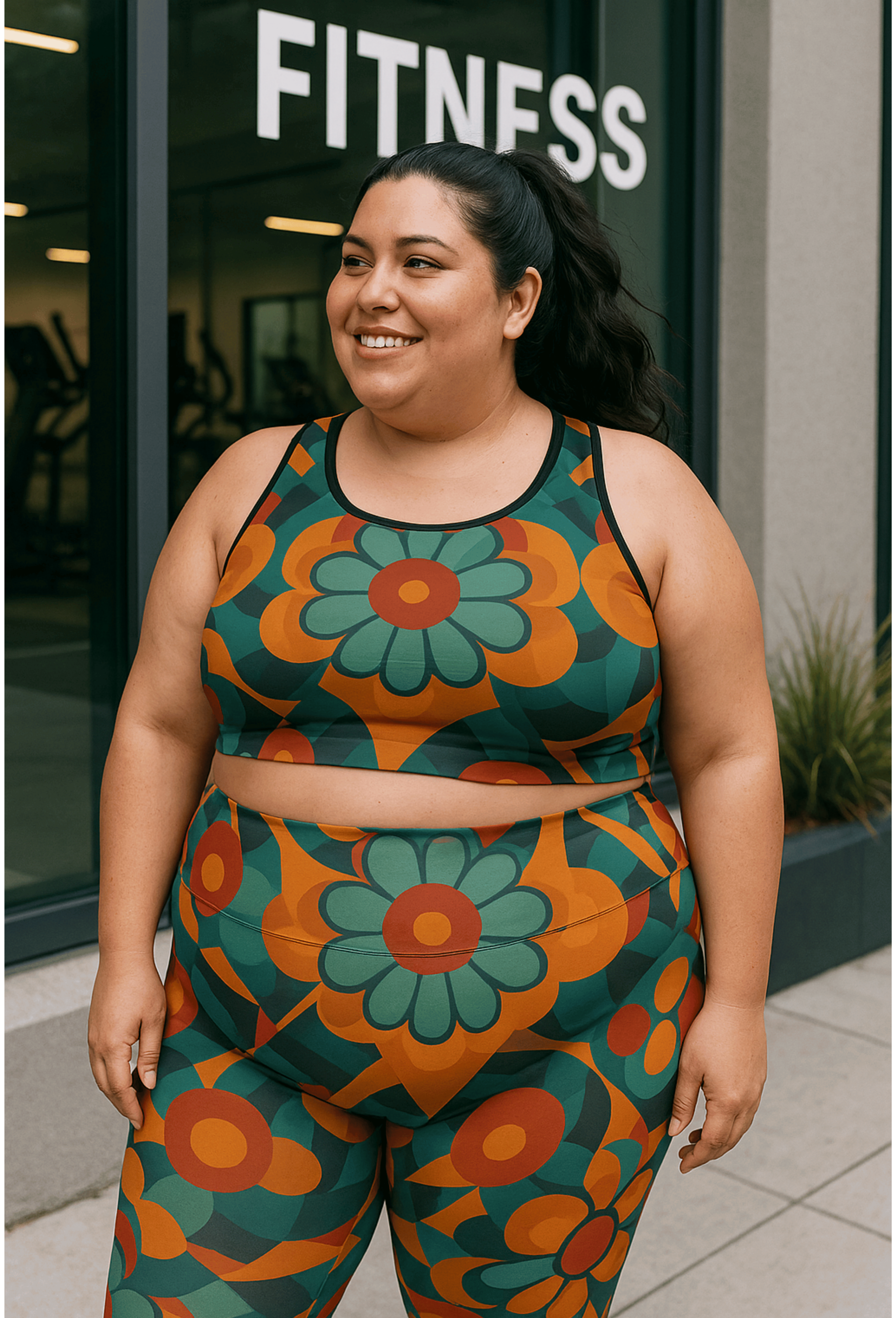 Vibrant Floral Women's Leggings, Comfortable Gym Wear, Stylish Pants for Yoga, Casual Outfits, Perfect for Spring Fashion - Orange / Teal product thumbnail image