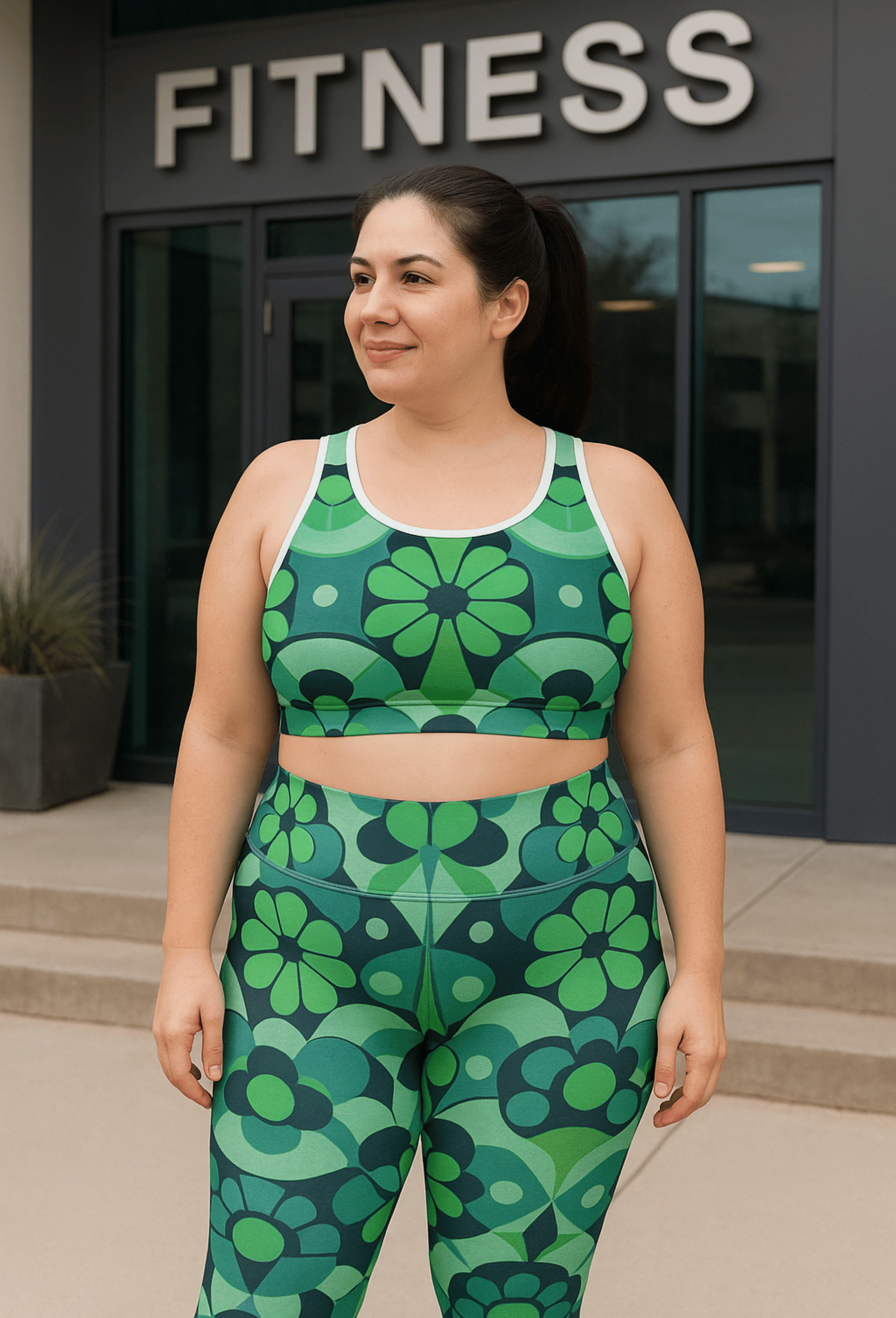 Bohemian Floral Sports Bra, Yoga Apparel, Activewear, Workout Gear, Gift for Fitness Lovers, Summer Sportswear - Green product thumbnail image