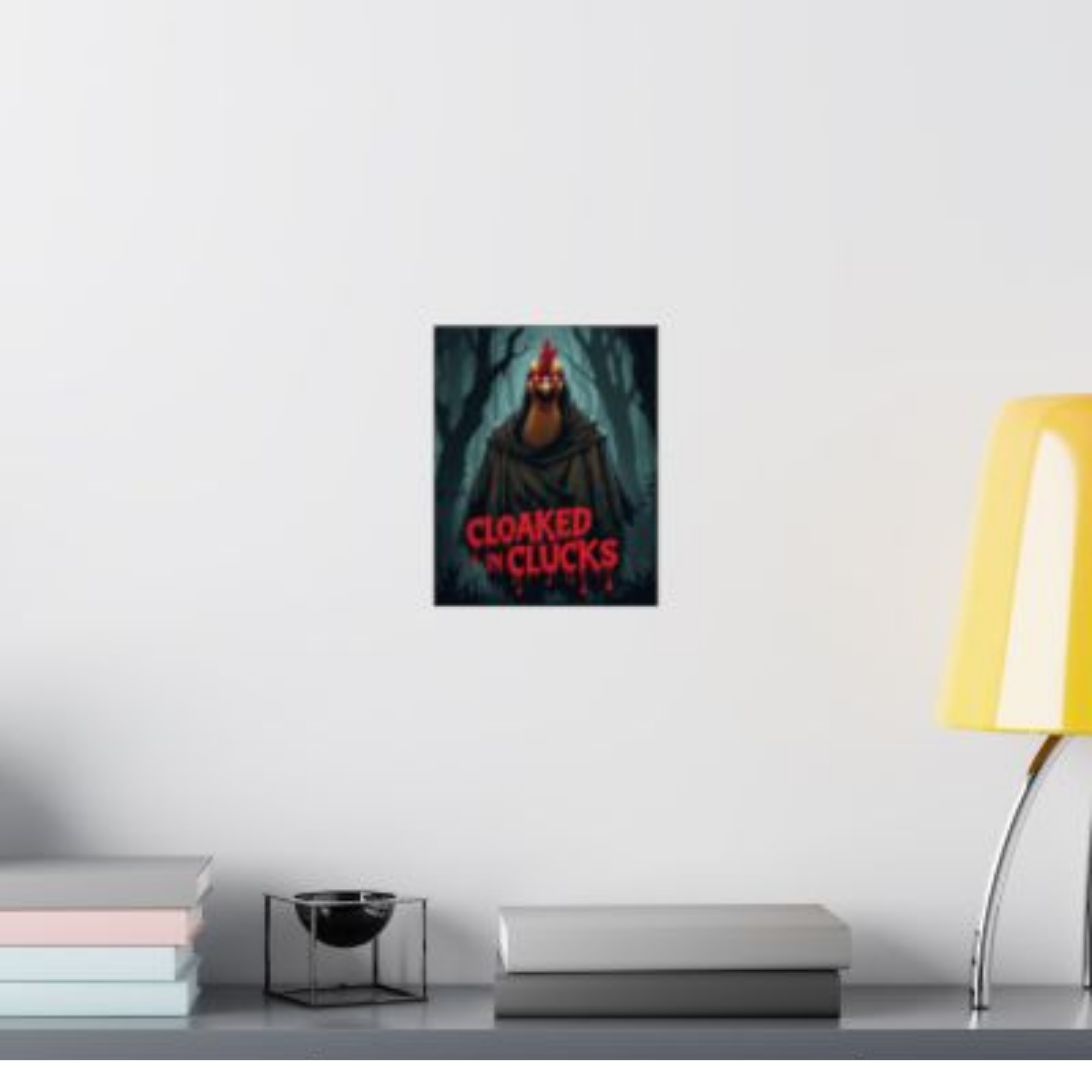 Cloaked in Clucks Halloween Poster | Spooky Chicken Wall Art | Matte Vertical Print | Funny Creepy Poultry Décor product thumbnail image