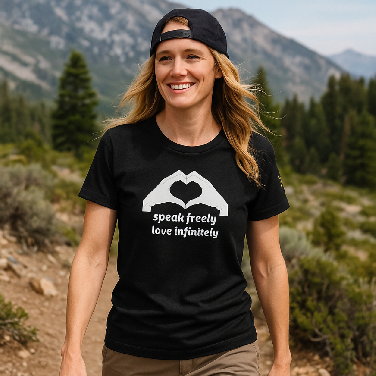 Speak Freely, Love Infinitely Black 100% Cotton T-Shirt product thumbnail image Speak Freely, Love Infinitely Black 100% Cotton T-Shirt product thumbnail image