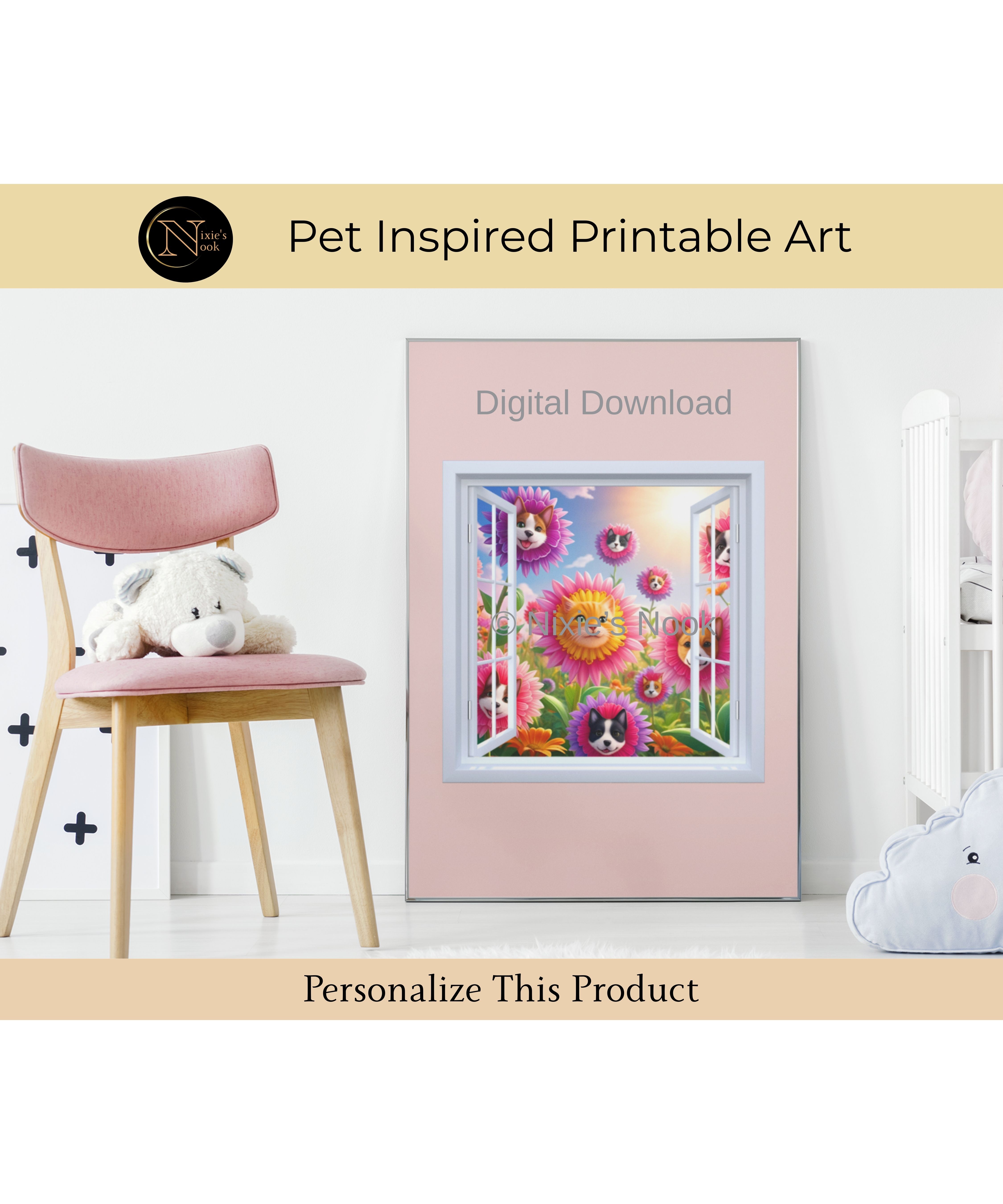 Whimsical Animal Flower Rolled Posters, Cute Pet Art Wall Decor, Colorful Home Vibe, Gift for Animal Lovers, Nursery Decor, Unique Artwork