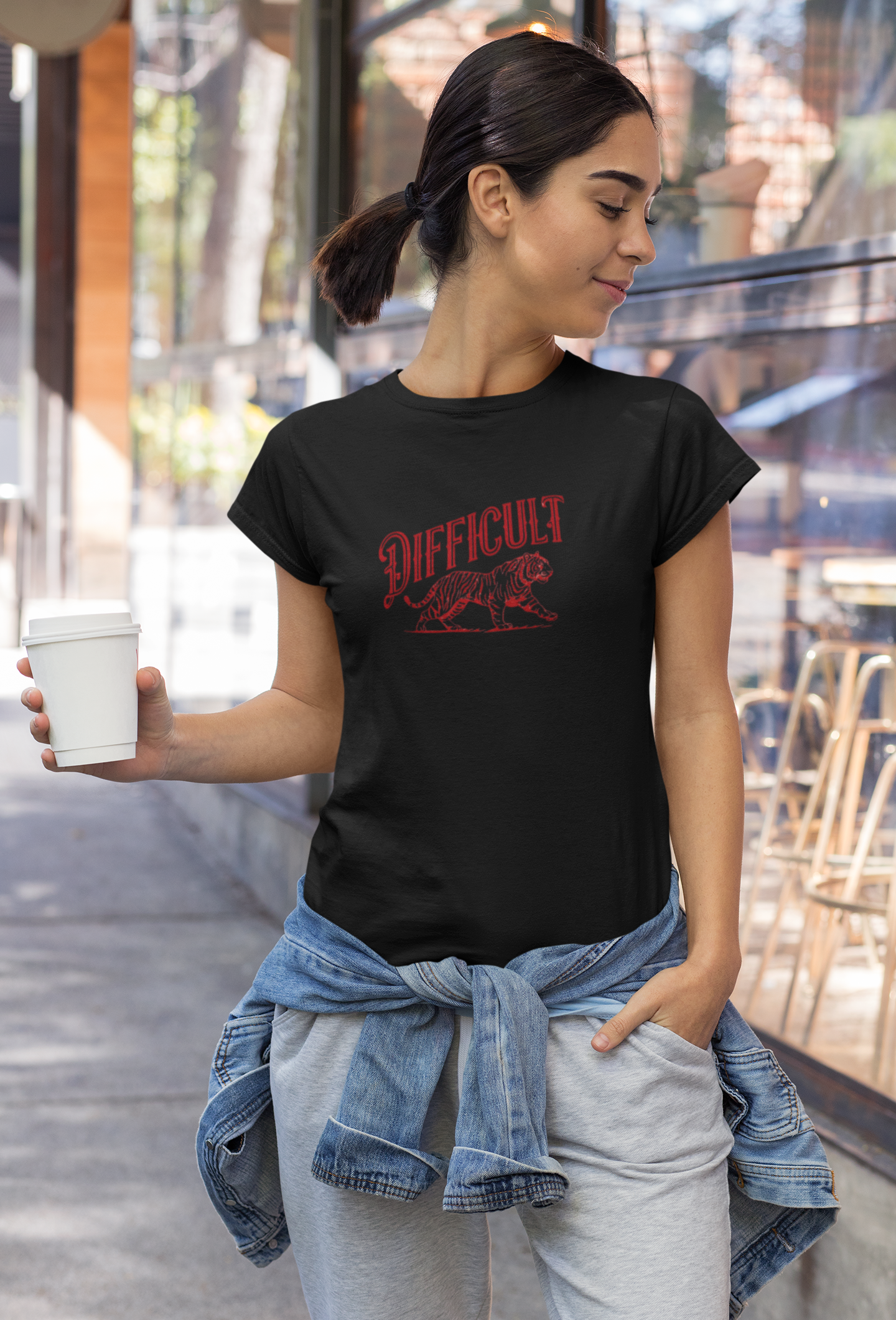 Difficult Tiger Tee for Women, Casual Graphic Tee, Trendy Animal Shirt, Gift for Her, Statement T-Shirt product thumbnail image