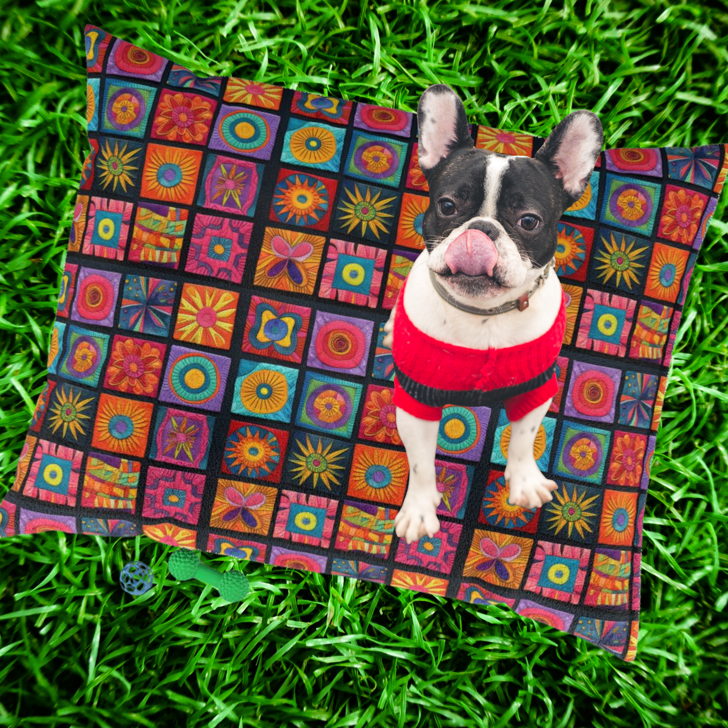 🧵 Patchwork Paws French Bulldog Pet Bed – Cozy Quilt Comfort with Bordeaux Country Charm product thumbnail image