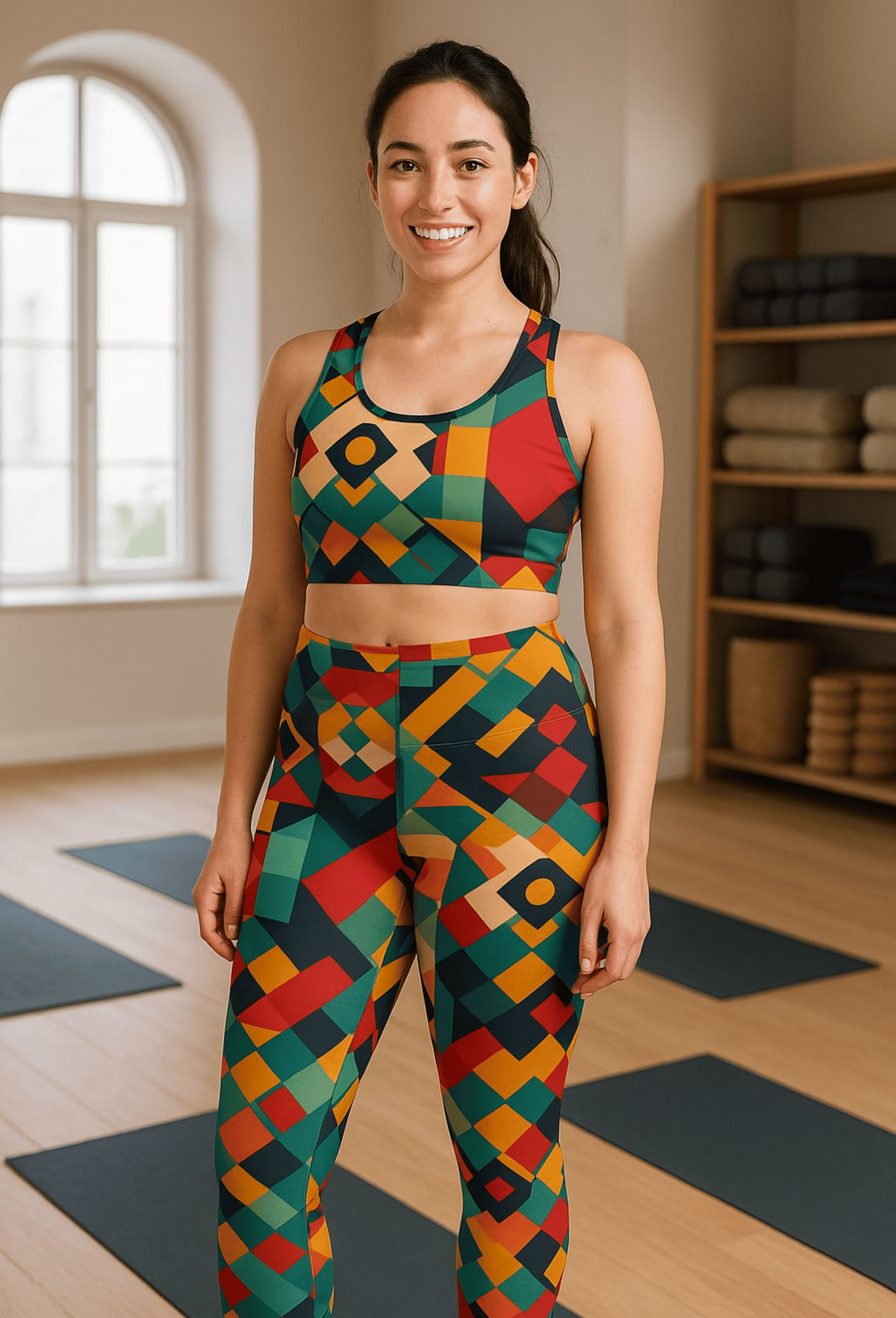 Vibrant Women's Casual Leggings, Colorful Yoga Pants, Stylish Athleisure, Trendy Daily Wear, Unique Patterned Leggings - Bright Geometric product thumbnail image Vibrant Women's Casual Leggings, Colorful Yoga Pants, Stylish Athleisure, Trendy Daily Wear, Unique Patterned Leggings - Bright Geometric product thumbnail image