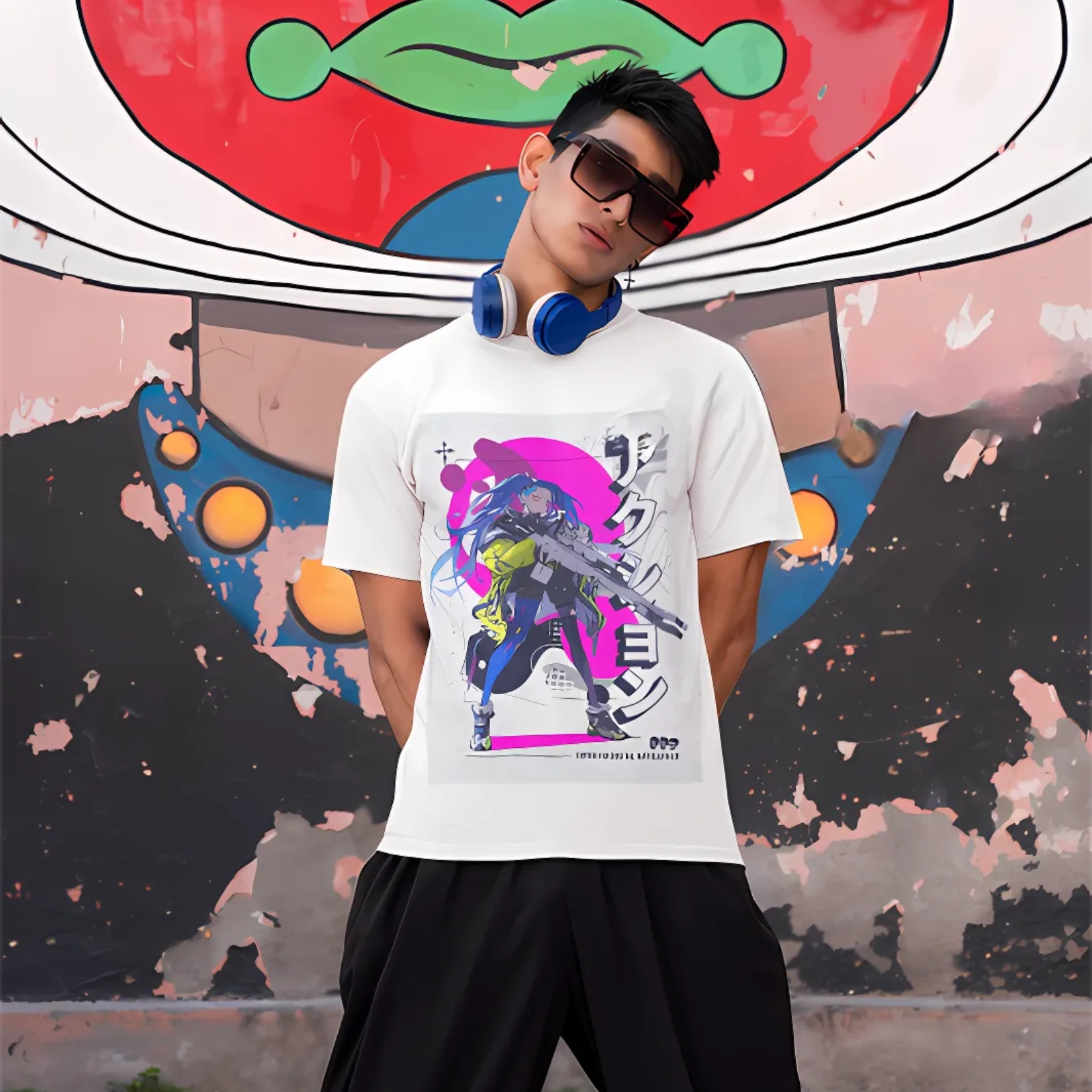Anime Cyberpunk T-Shirt, Unisex Softstyle Tee, Edgy Streetwear, Cool Graphic