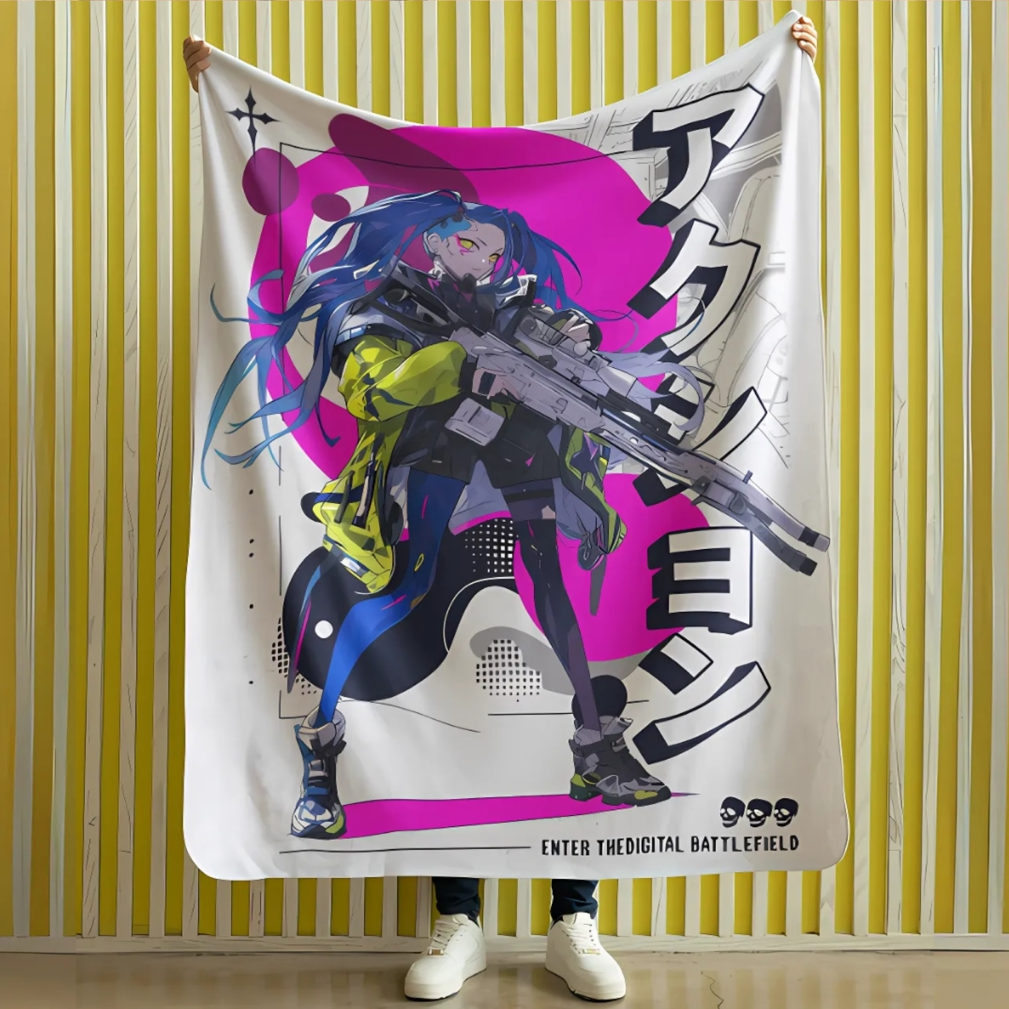 Velveteen Plush Blanket - Cyberpunk Anime Style, Cozy Throw for Otaku Gift, Soft product thumbnail image Velveteen Plush Blanket - Cyberpunk Anime Style, Cozy Throw for Otaku Gift, Soft product thumbnail image