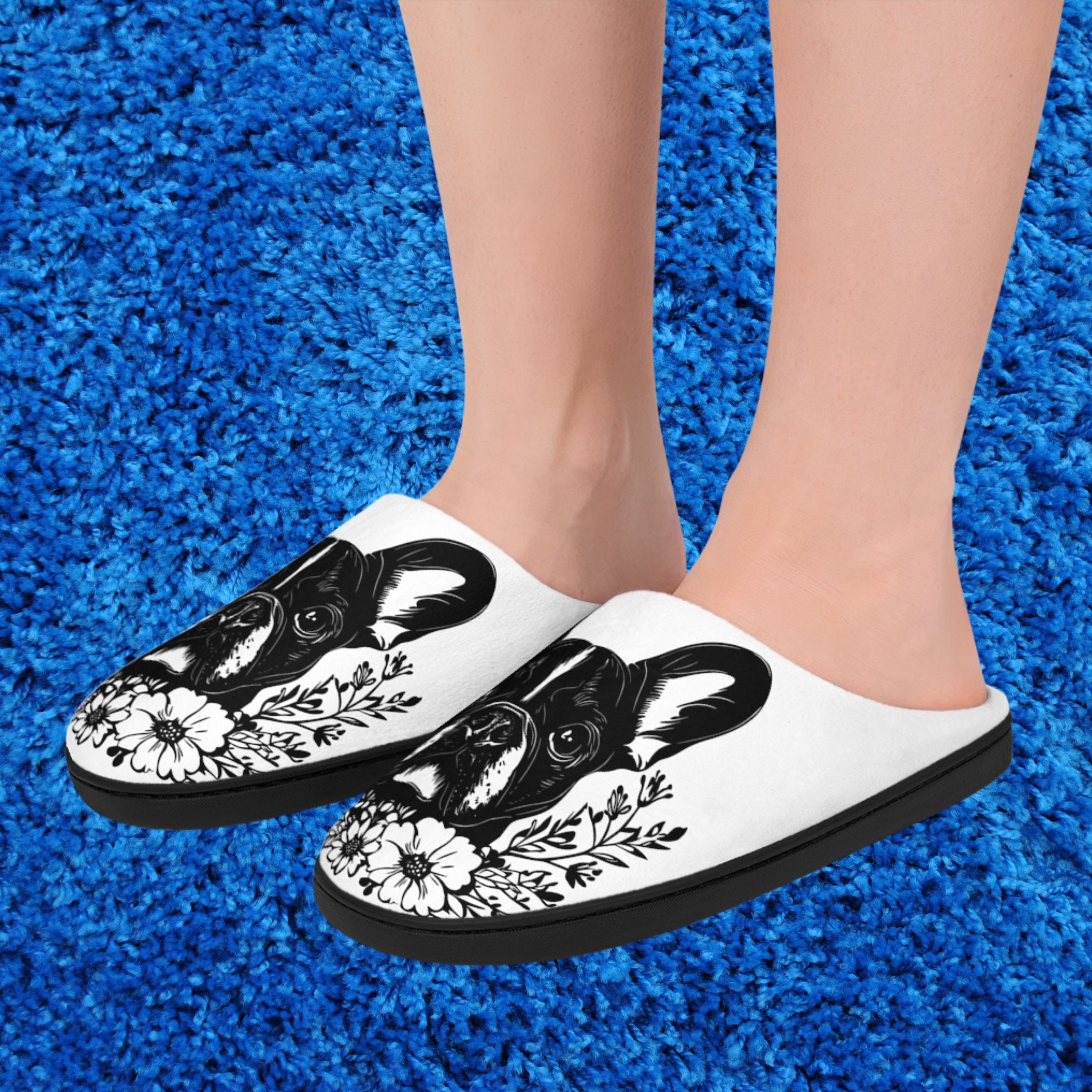 🐾 Cozy French Bulldog Floral Slippers – Warm Indoor Comfort for Dog Lovers