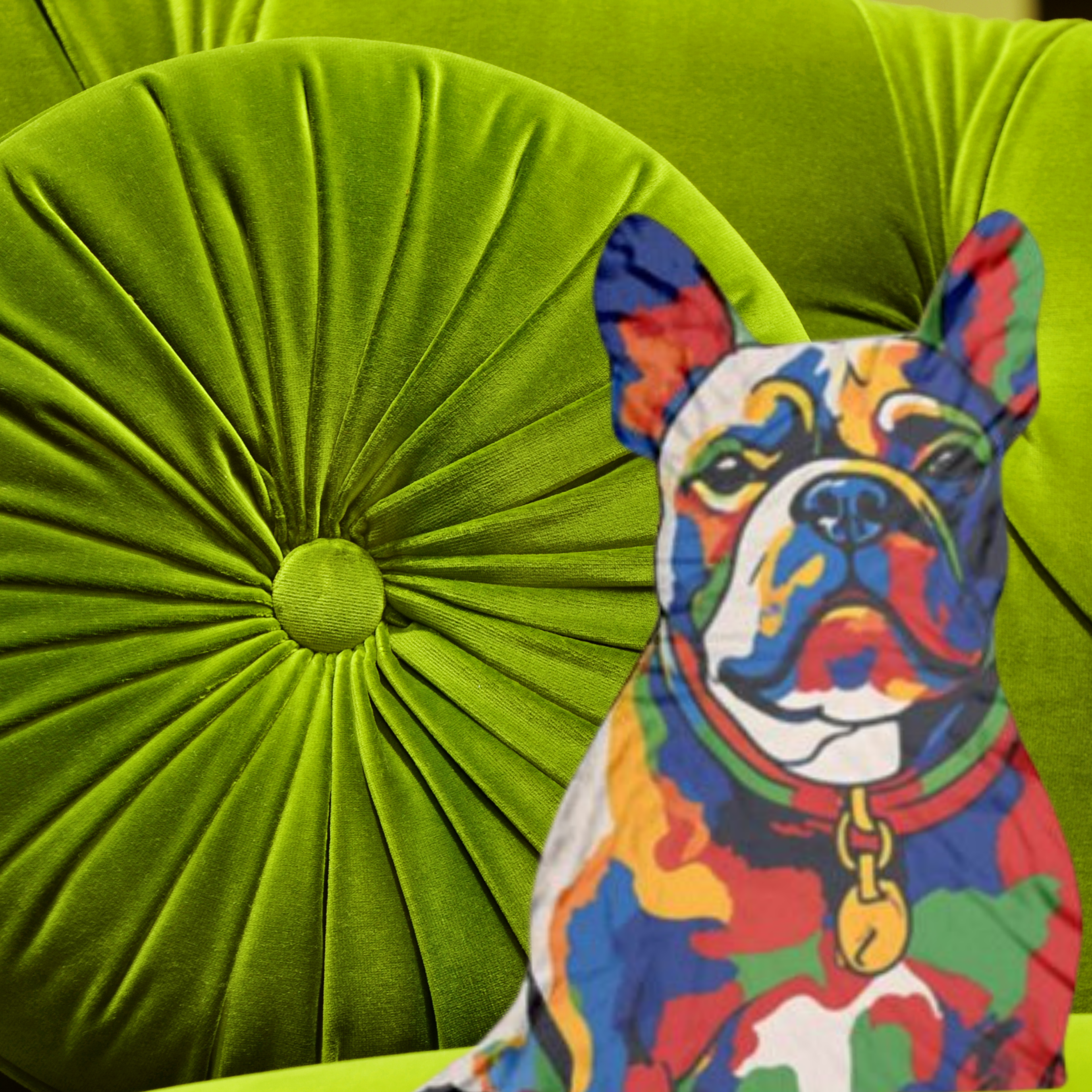 🗽 Custom-shaped Frenchie in the City – Fauvism-Inspired NYC French Bulldog Pillow
