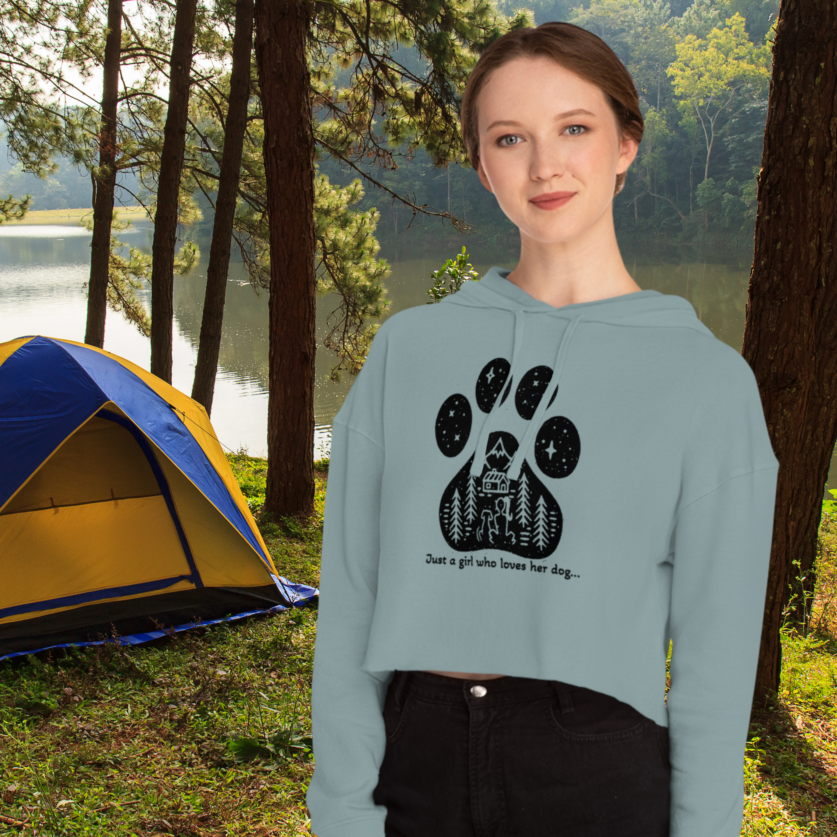  🏕️Camping Girl and Dog Cropped Hoodie – Cozy Outdoor Adventure Sweatshirt for Dog Moms, Nature Lovers and Hiking Enthusiasts