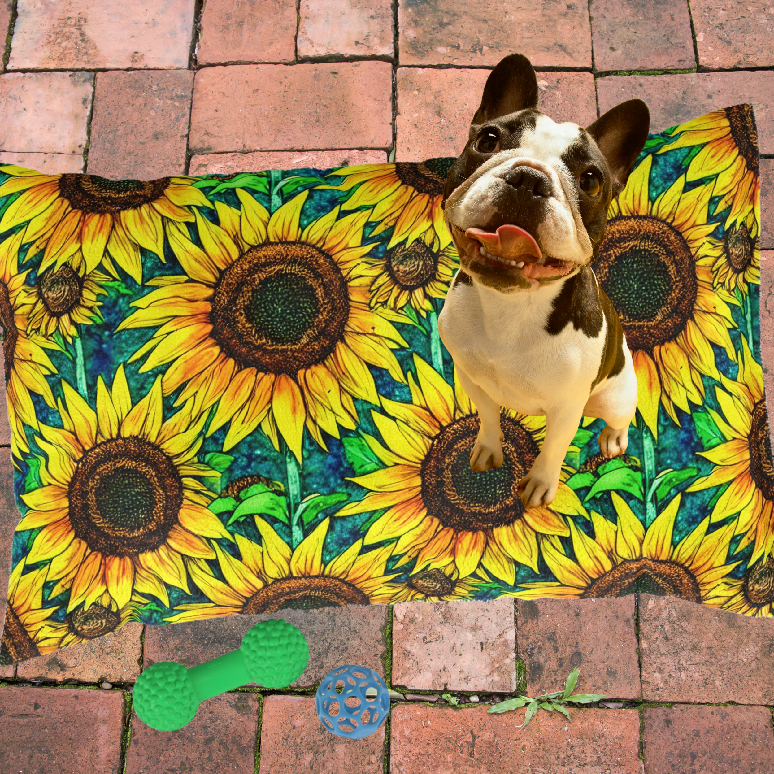 🌻 French Bulldog Sunflower Dog Bed – Cozy Fleece Pet Bed for Frenchie Comfort and Style product thumbnail image