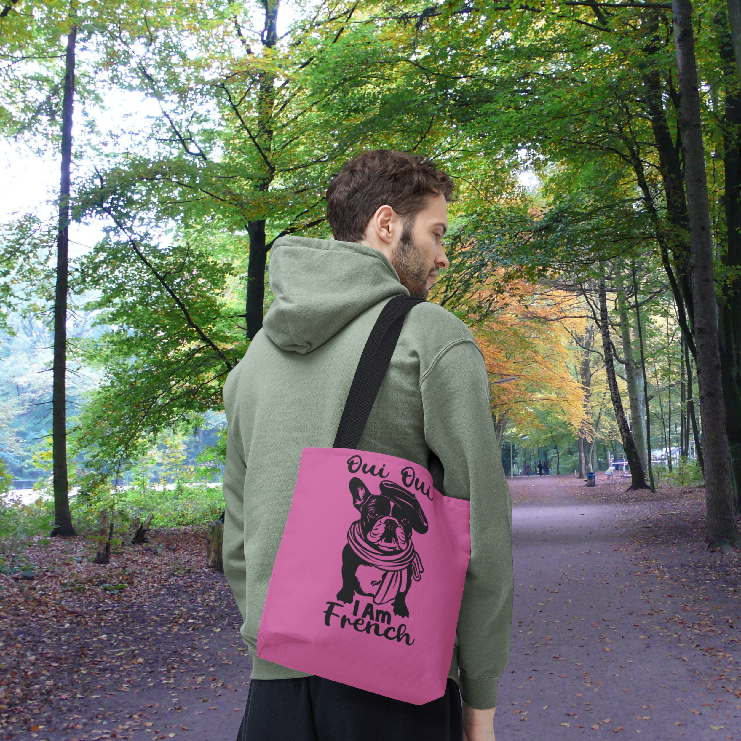 🩷“Oui, Oui I Am French” Pink French Bulldog Tote Bag – Chic Dog Lover Gift, Eco-Friendly Carryall (3 Sizes)