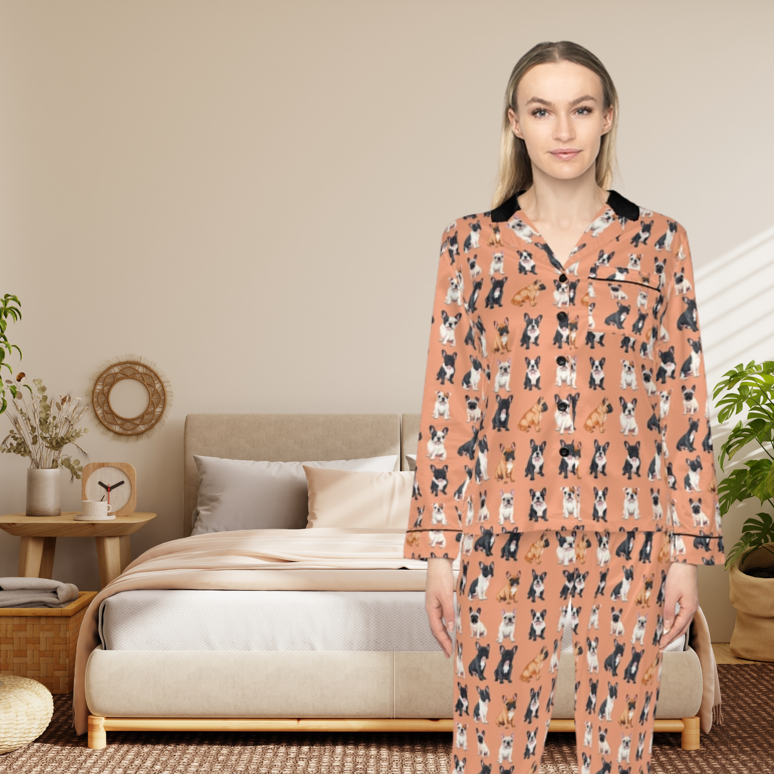 🐾 French Bulldog Pajama Set: Women's Satin Frenchie Print Sleepwear, Cozy Loungewear Gift XS–4XL