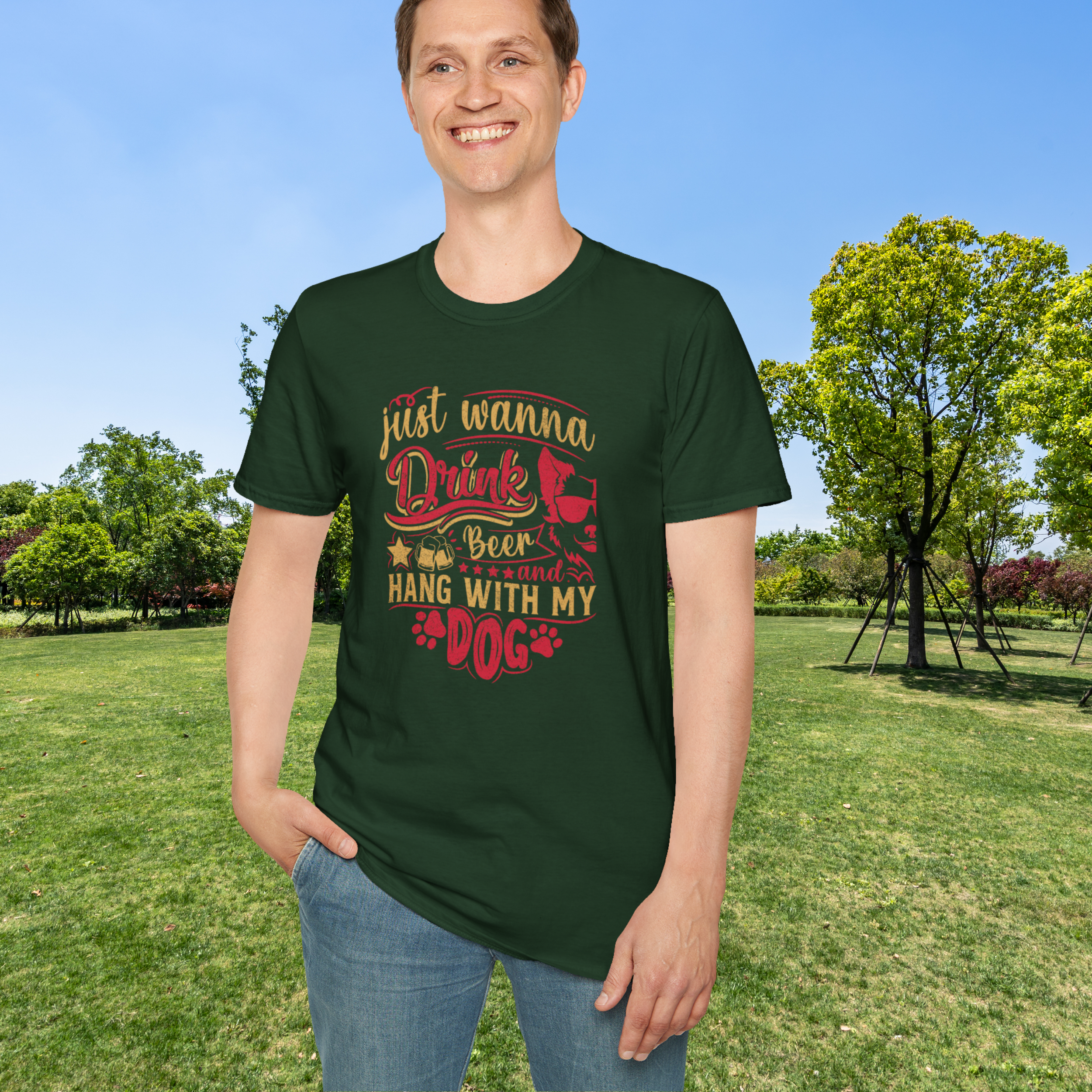 🍺"I Just Want to Drink Beer and Hang With My Dog" Funny Dog Parent T-Shirt | (S–3XL)