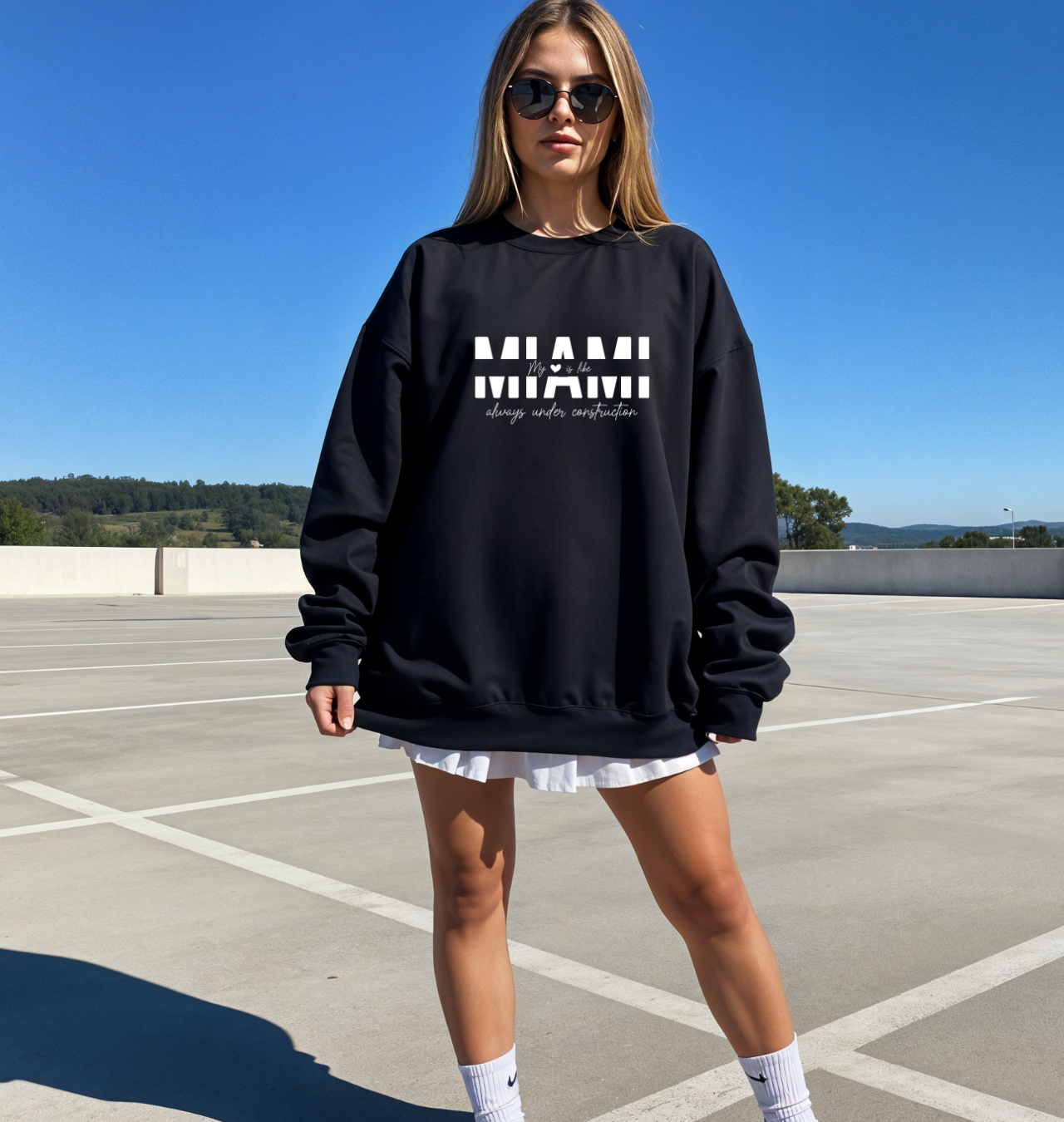 Black Miami Sweatshirt | Unisex Oversized Crewneck | Minimalist Streetwear | Black Gildan 18000 Black Miami Sweatshirt | Unisex Oversized Crewneck | Minimalist Streetwear | Black Gildan 18000