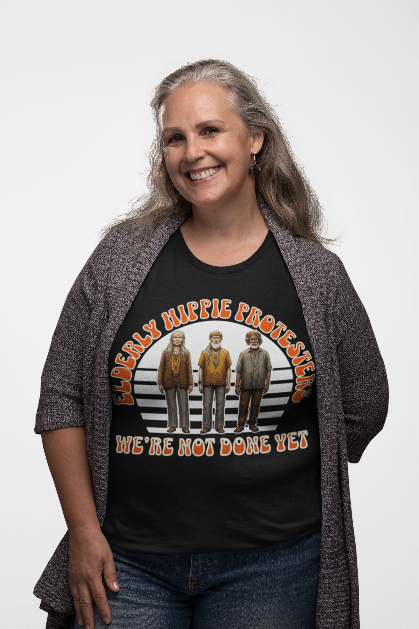 Elderly Hippie Protesters T-Shirt - We're Not Done Yet Elderly Hippie Protesters T-Shirt - We're Not Done Yet