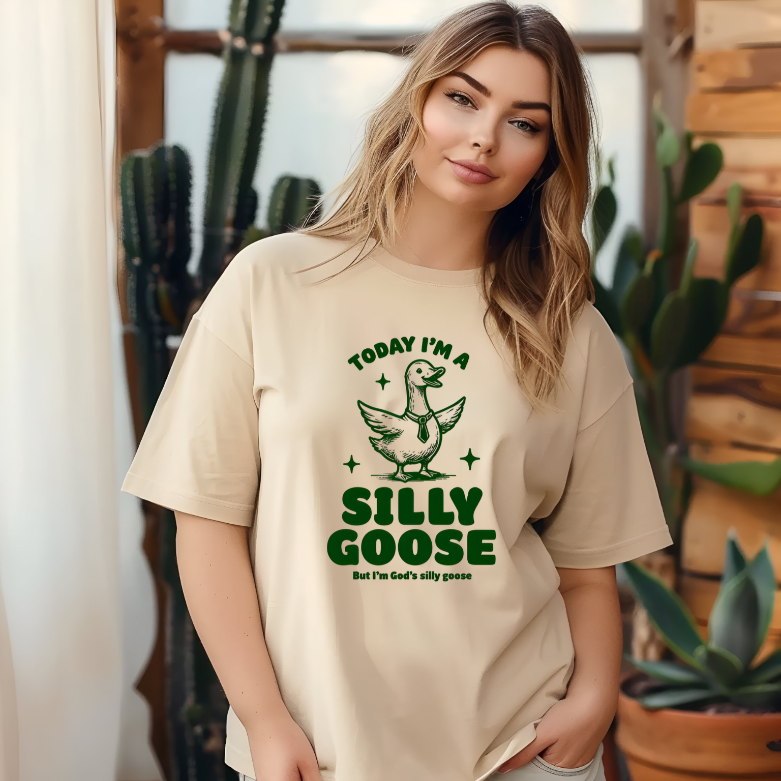 God’s Silly Goose with tie Christian T-Shirt | Graphic Tee | Unisex Garment Dyed Cotton Top S-4XL