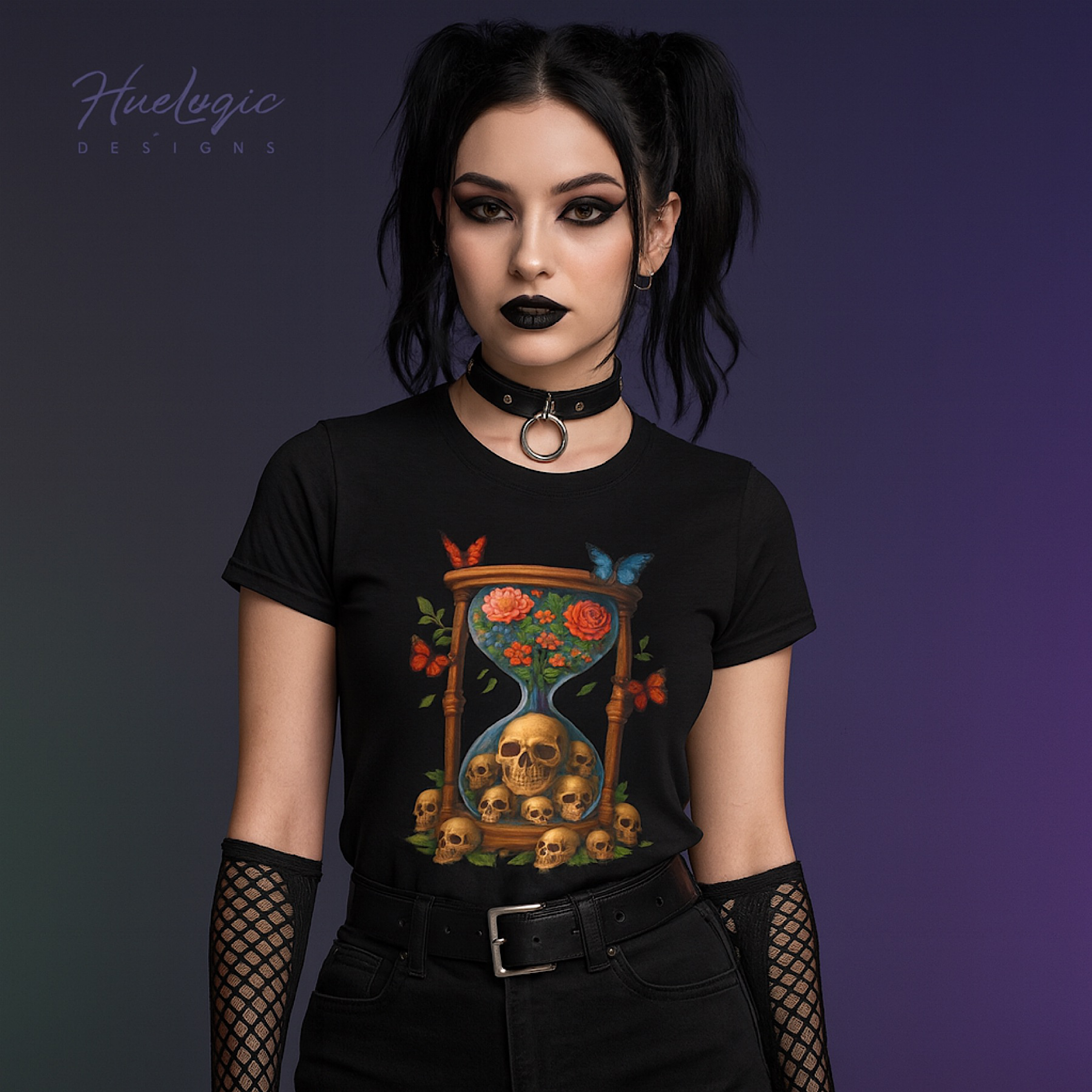 The Passage of Time T-Shirt | Gothic Skull &amp; Roses Hourglass Tee | Dark Aesthetic Unisex Graphic Shirt | Alternative Butterfly Gothic Top product thumbnail image